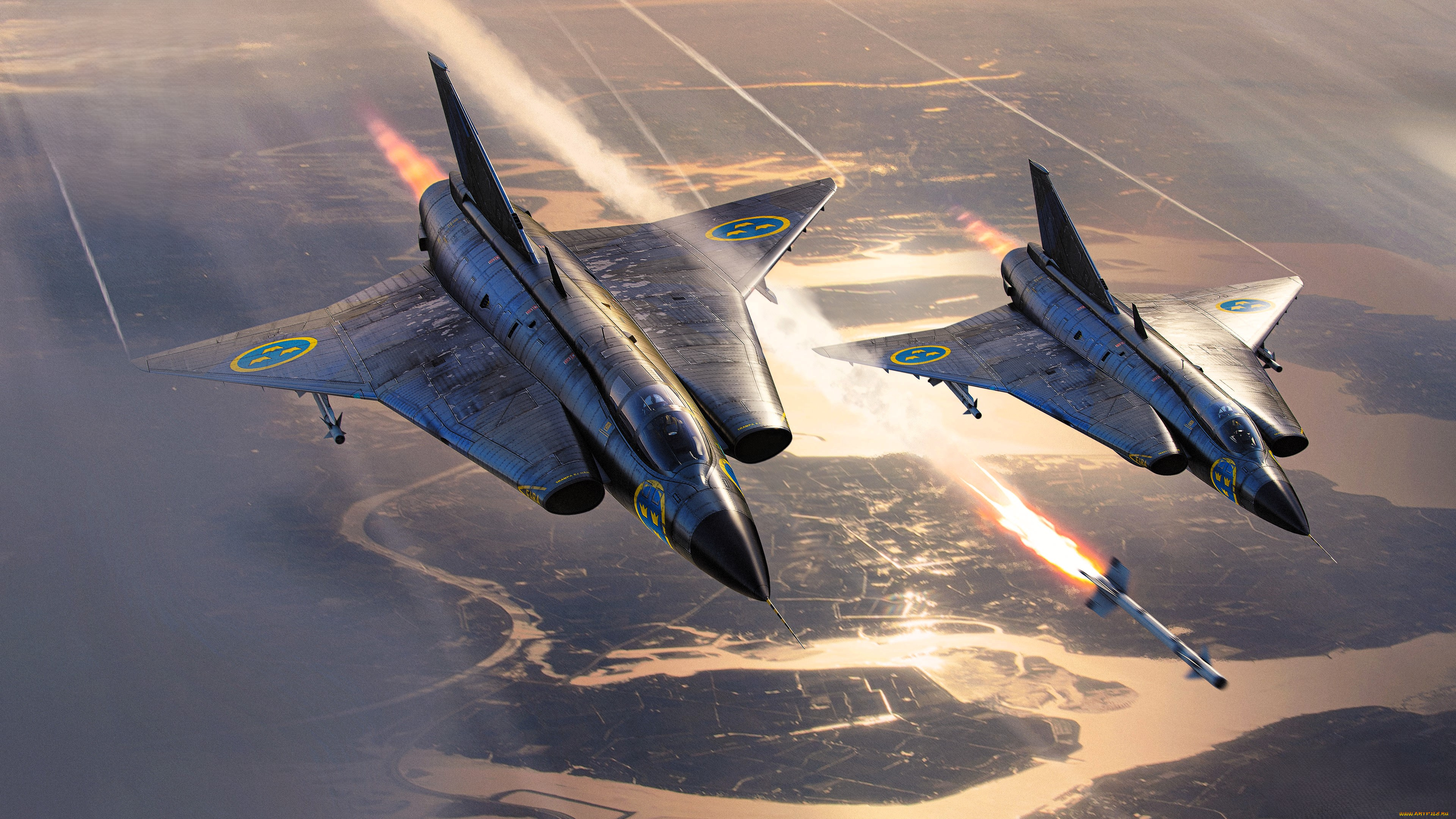 видео, игры, war, thunder, самолеты, пара, полет, ракеты, панорама