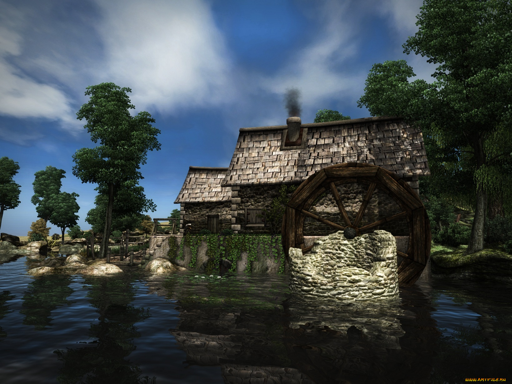 3д, графика, nature, landscape, природа, колесо