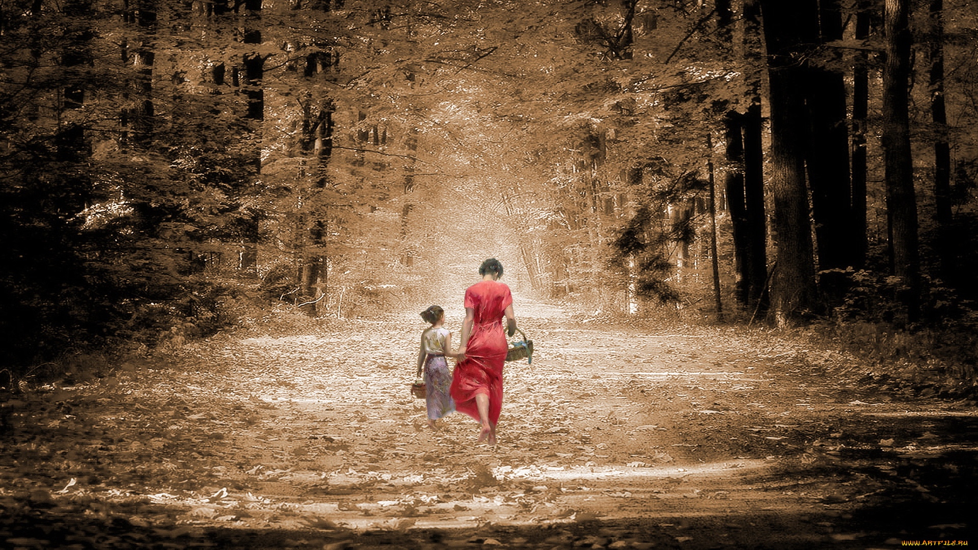 разное, компьютерный, дизайн, девочка, корзинки, лес, мать