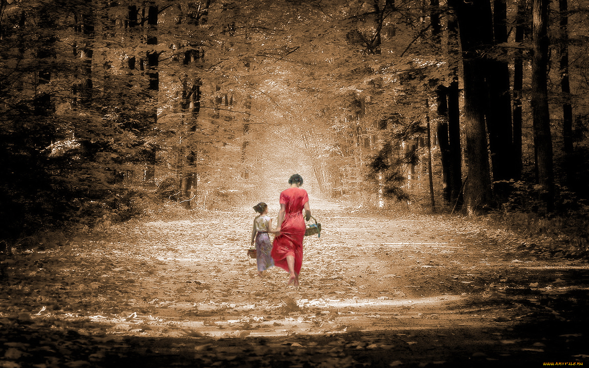 разное, компьютерный, дизайн, девочка, корзинки, лес, мать