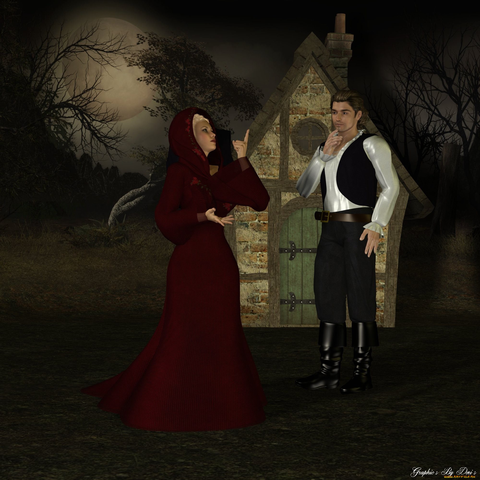 3д, графика, people, люди, мужчина, женщина, луна