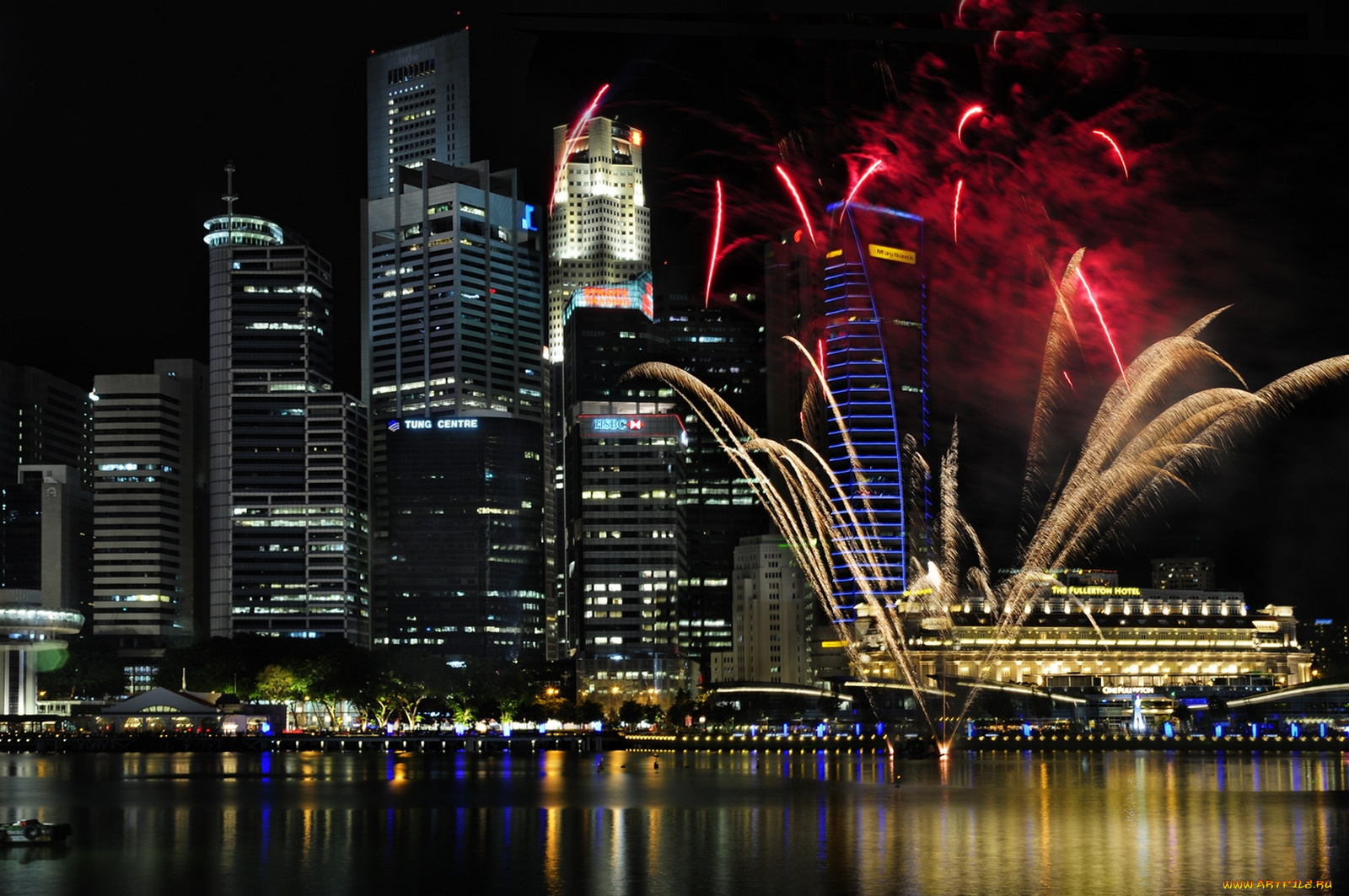 города, сингапур, салют, фейерверк