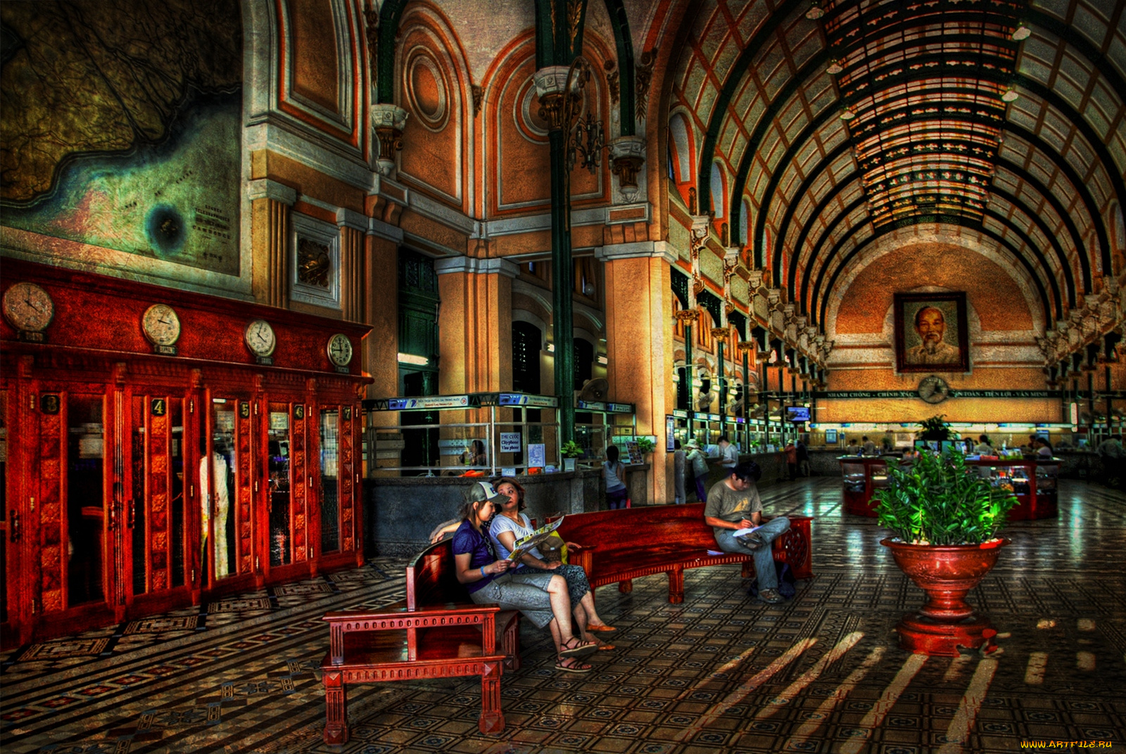 интерьер, другое, hdr, текстуры, люди, почтовое, отделение, хошимин, сайгон, вьетнам