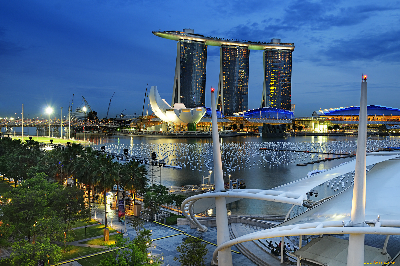 города, сингапур, огни, ночь