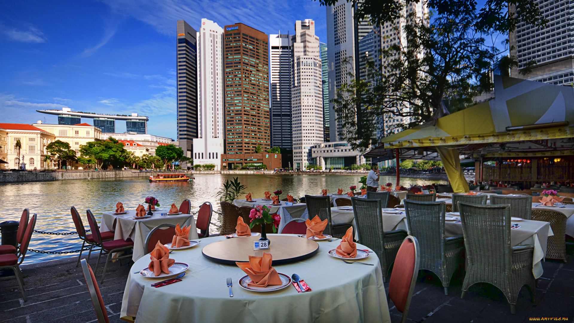 города, сингапур, река, вид