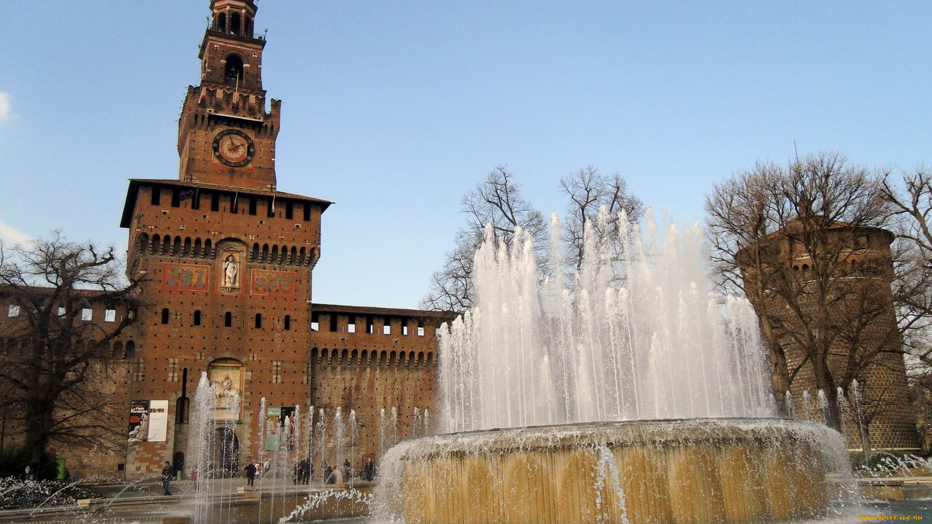 милан, италия, города, фонтаны, фонтан