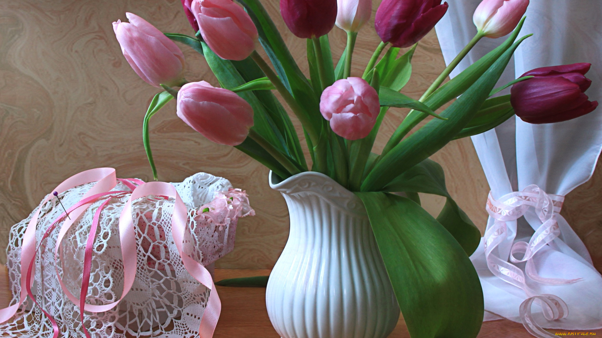 цветы, тюльпаны, булавки, букет