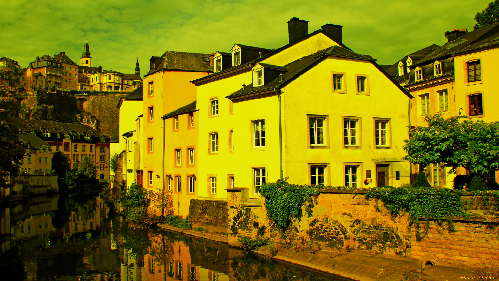 luxemburg, города, улицы, площади, набережные, деревья, река, дома