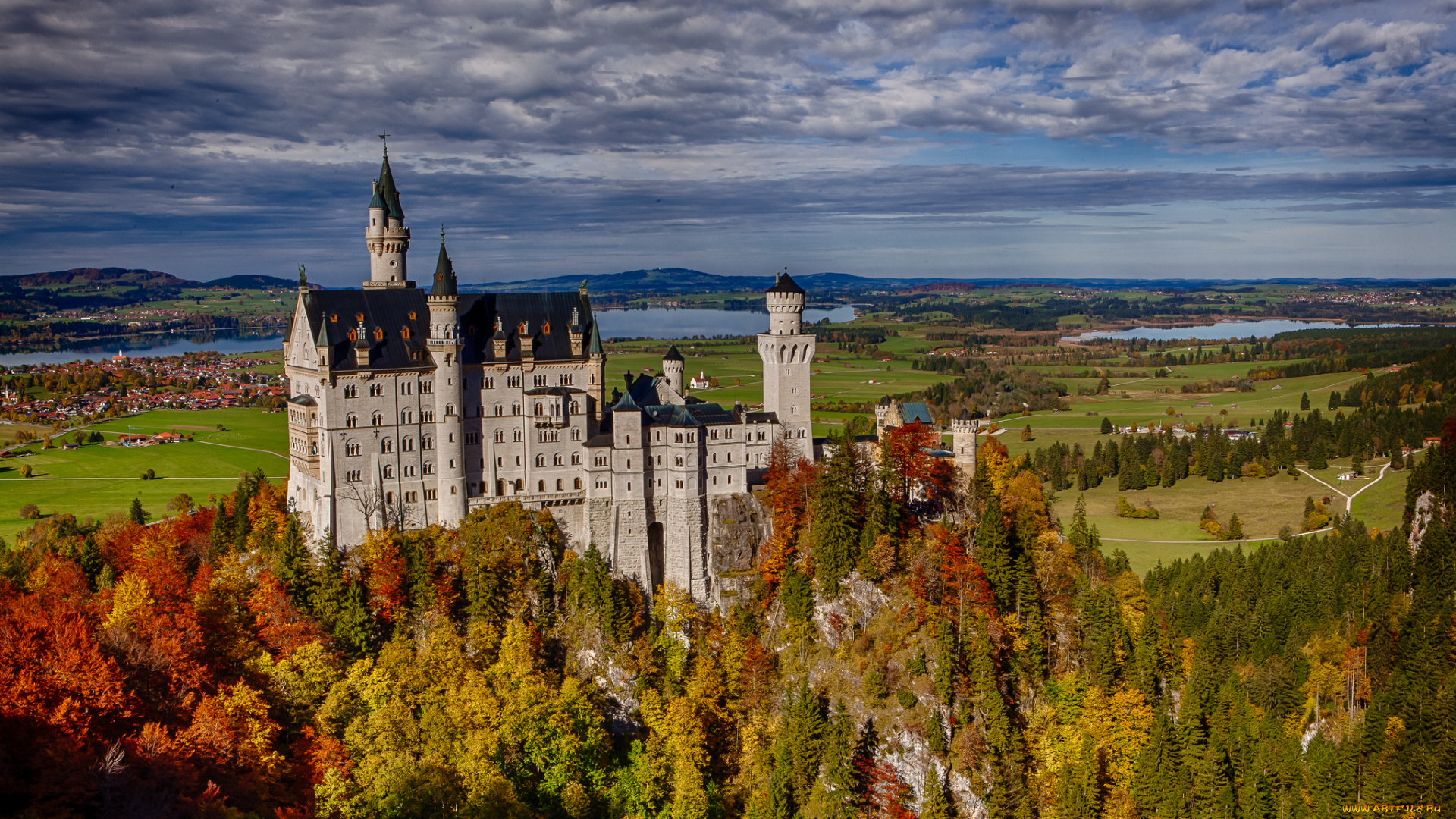 neuschwanstein, castle, bavaria, germany, города, замок, нойшванштайн, германия, лес, скала, осень, бавария