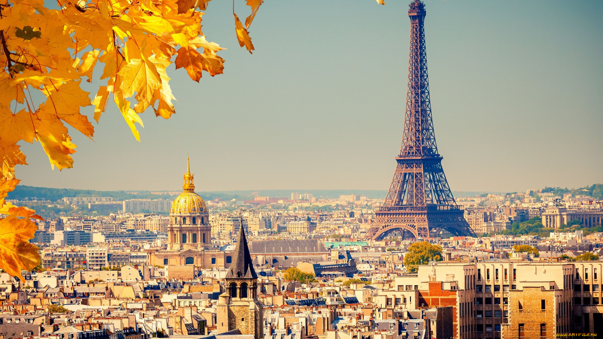 paris, france, города, париж, франция, листья, панорама, эйфелева, башня, eiffel, tower