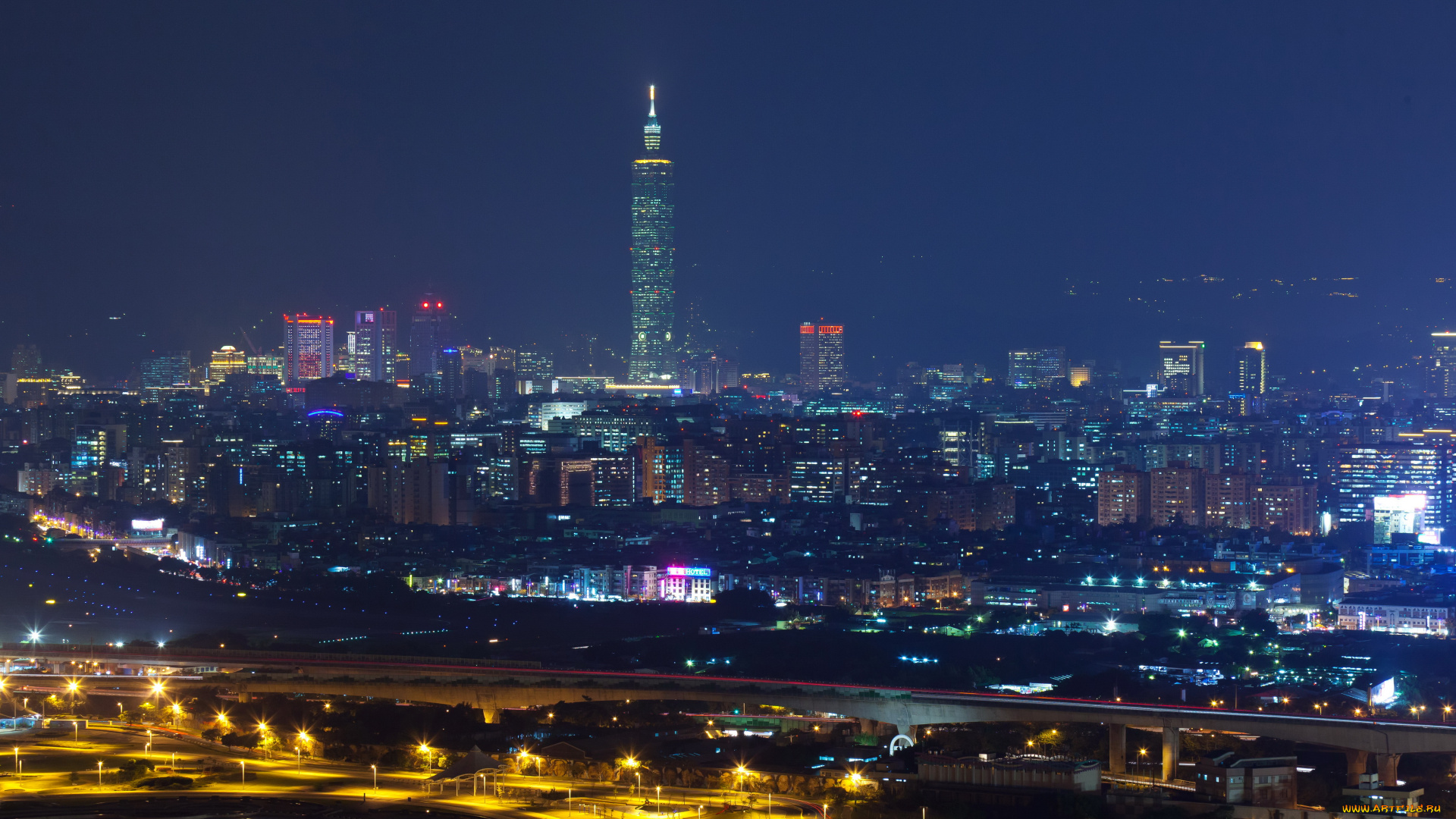 taipei, city, тайвань, города, тайбэй, дороги, ночь, огни, дома