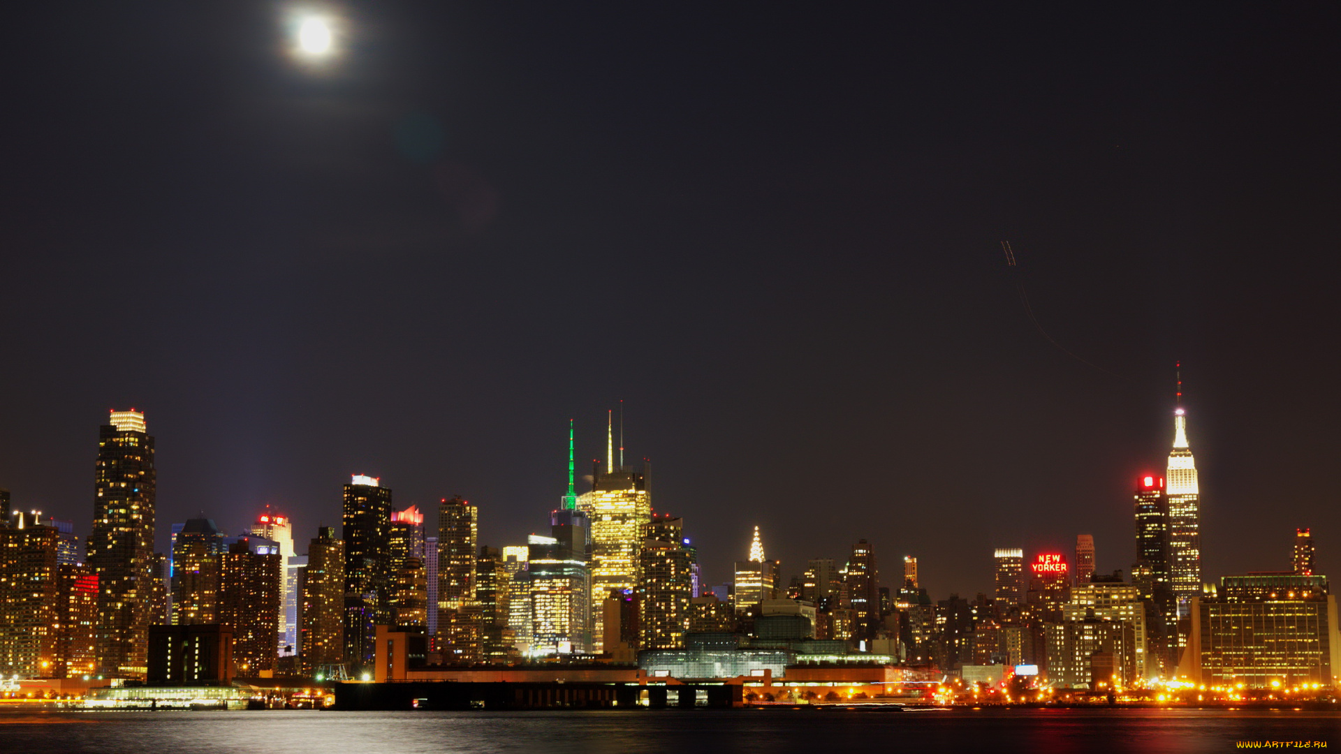 union, city, california, города, огни, ночного, ночь, река, дома