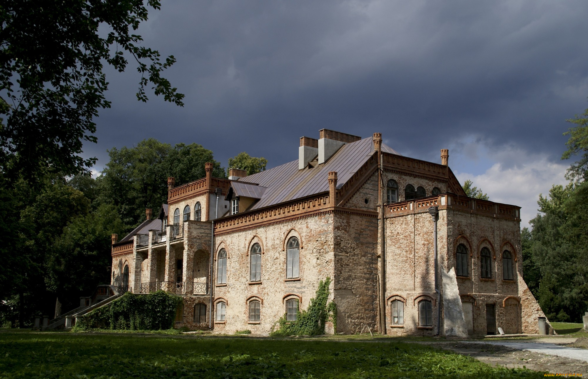 города, здания, дома, парк, старинный, особняк, деревья, трава