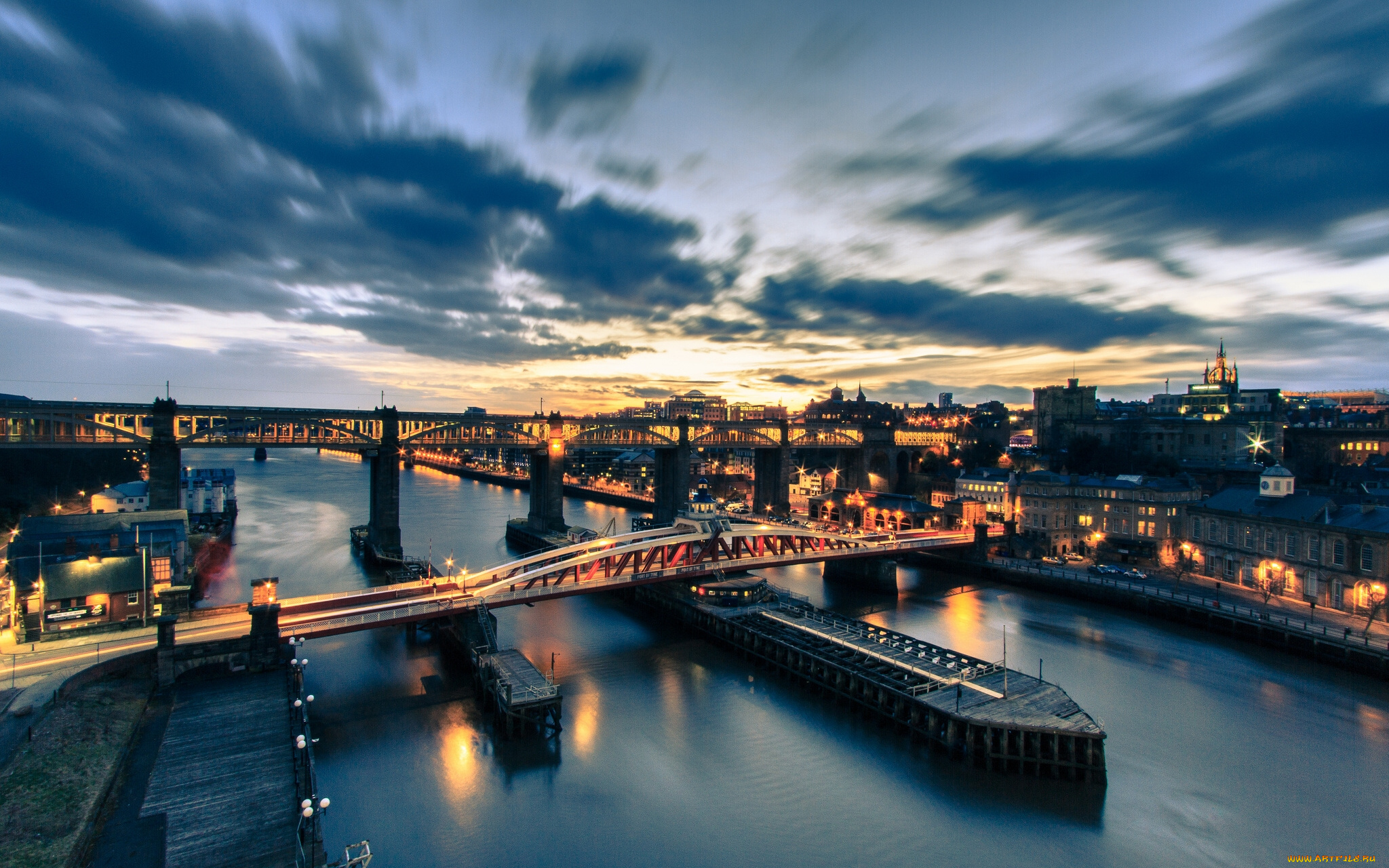 tyne, bridge, newcastle, england, города, огни, ночного, мост, тайн, river, ньюкасл, ночной, город, англия, река
