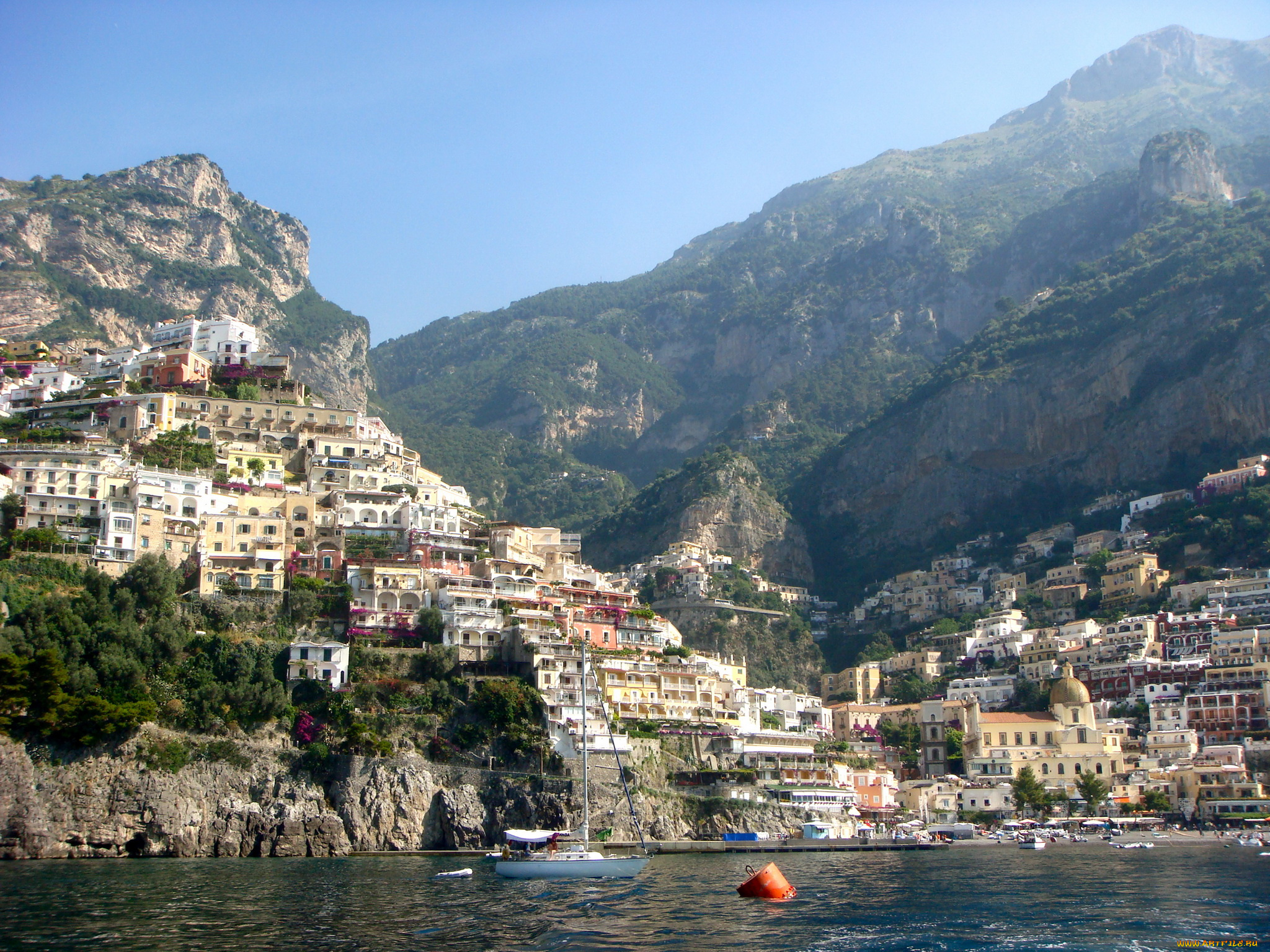 positano, италия, города, амальфийское, лигурийское, побережье, дома, море, горы