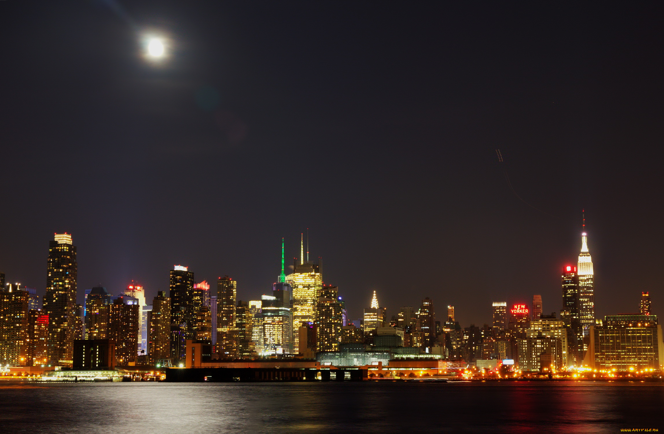 union, city, california, города, огни, ночного, ночь, река, дома