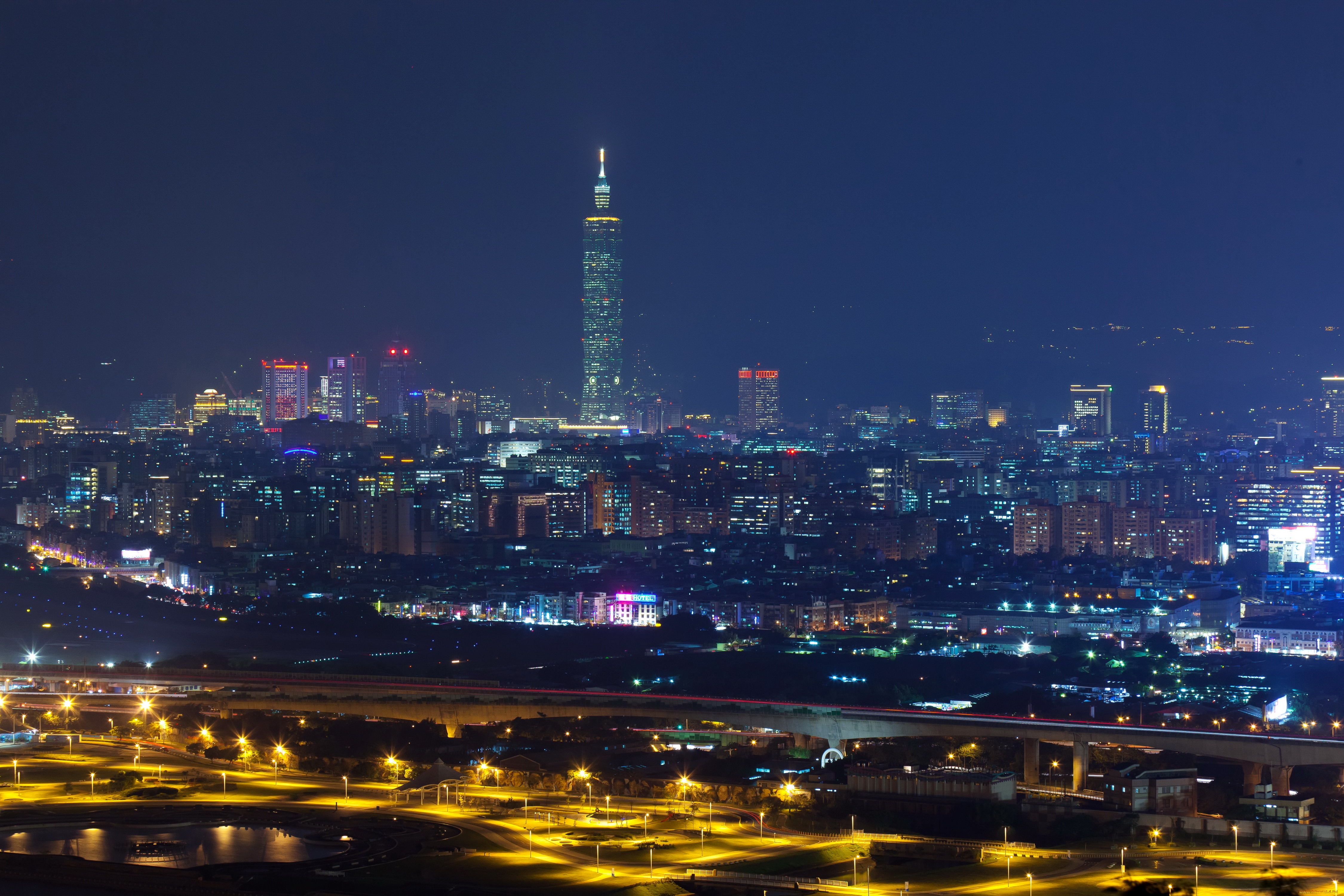taipei, city, тайвань, города, тайбэй, дороги, ночь, огни, дома