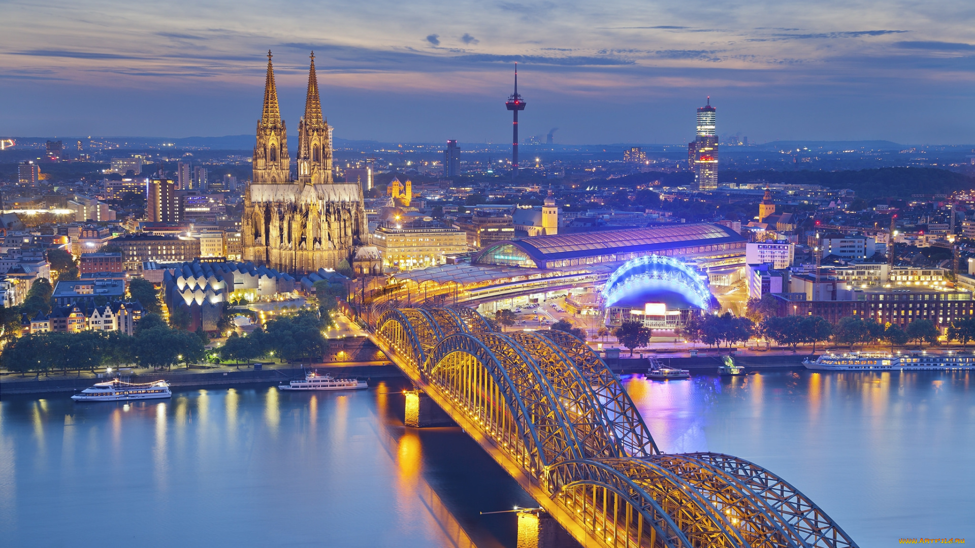 cologne, города, -, мосты, река, мост, здания, собор