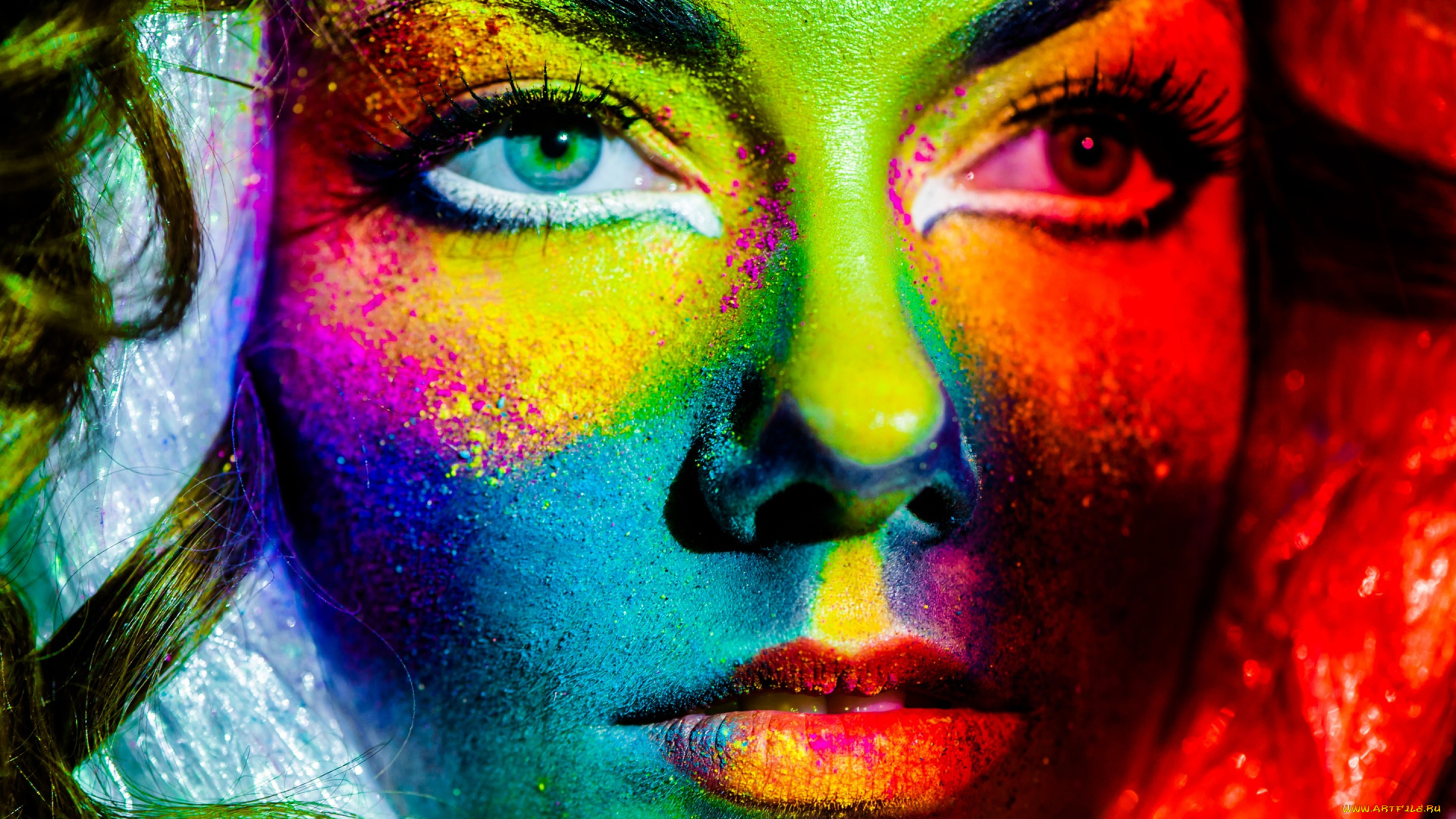 девушки, -unsort, , креатив, ресницы, взгляд, девушка, крупным, планом, краски, лицо