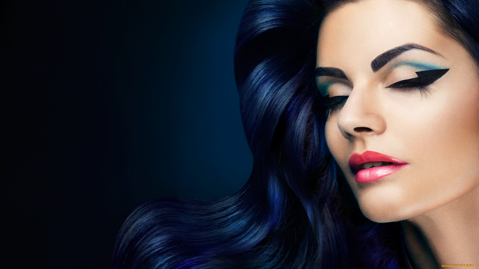 девушки, -unsort, , лица, , портреты, ресницы, закрытые, глаза, макияж, волнистые, волосы, девушка, стиль