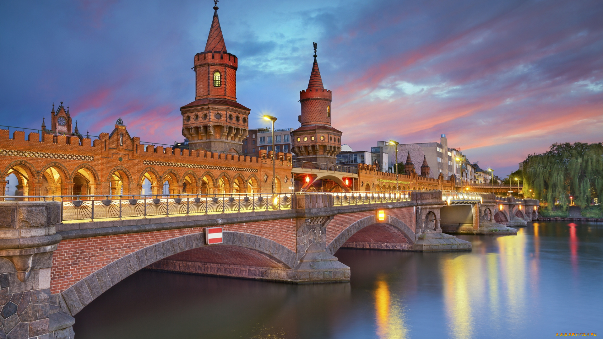 oberbaum, bridge, города, -, мосты, река, мост, здания
