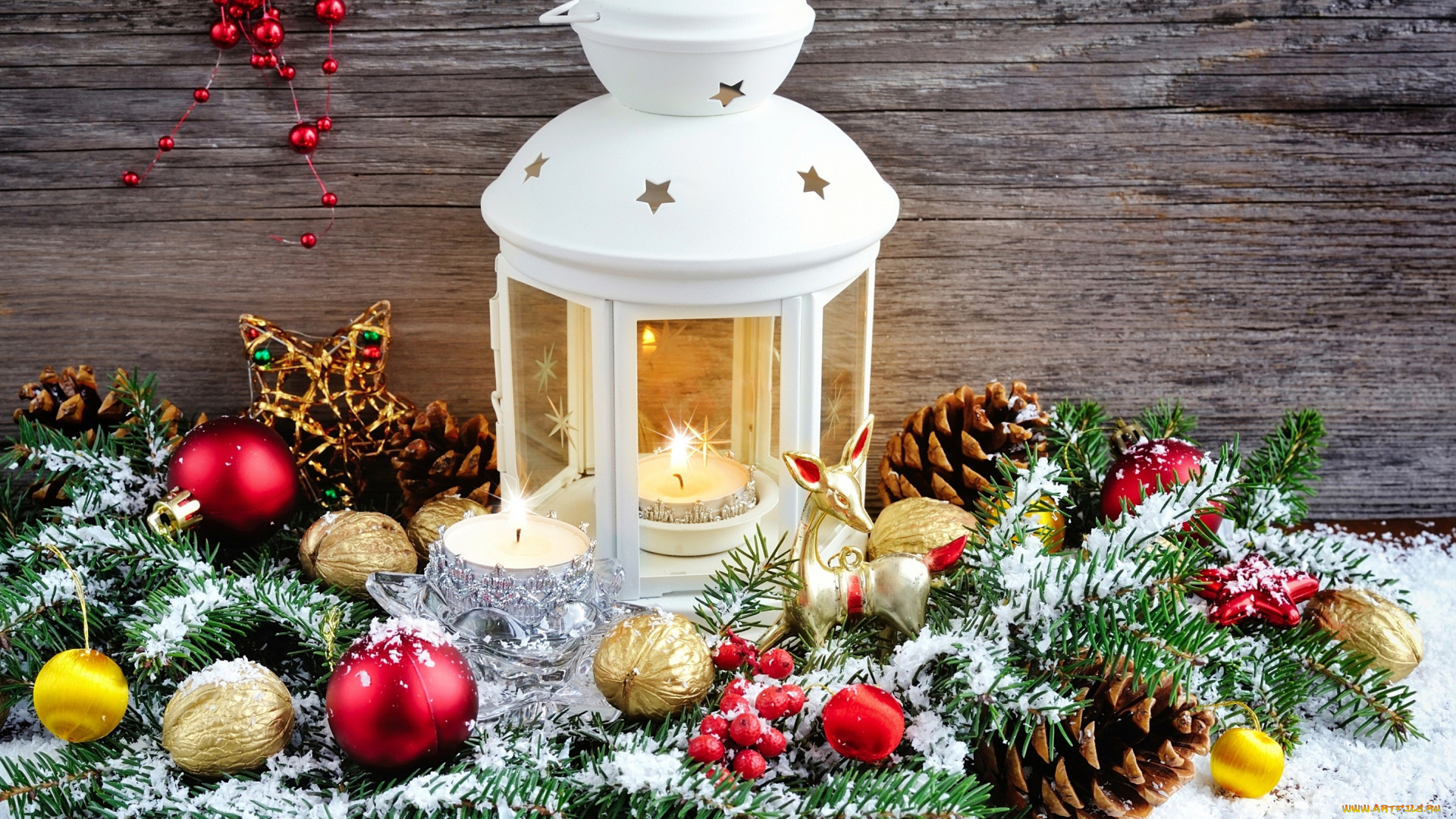 праздничные, -, разное, , новый, год, декорация, композиция, снежинки, украшения, шарики, мишура, фонарь, еловые, ветки