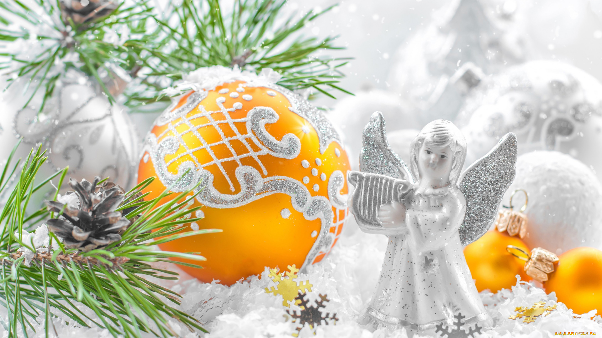 праздничные, украшения, игрушки, ветки, шишка, ангел, шарики