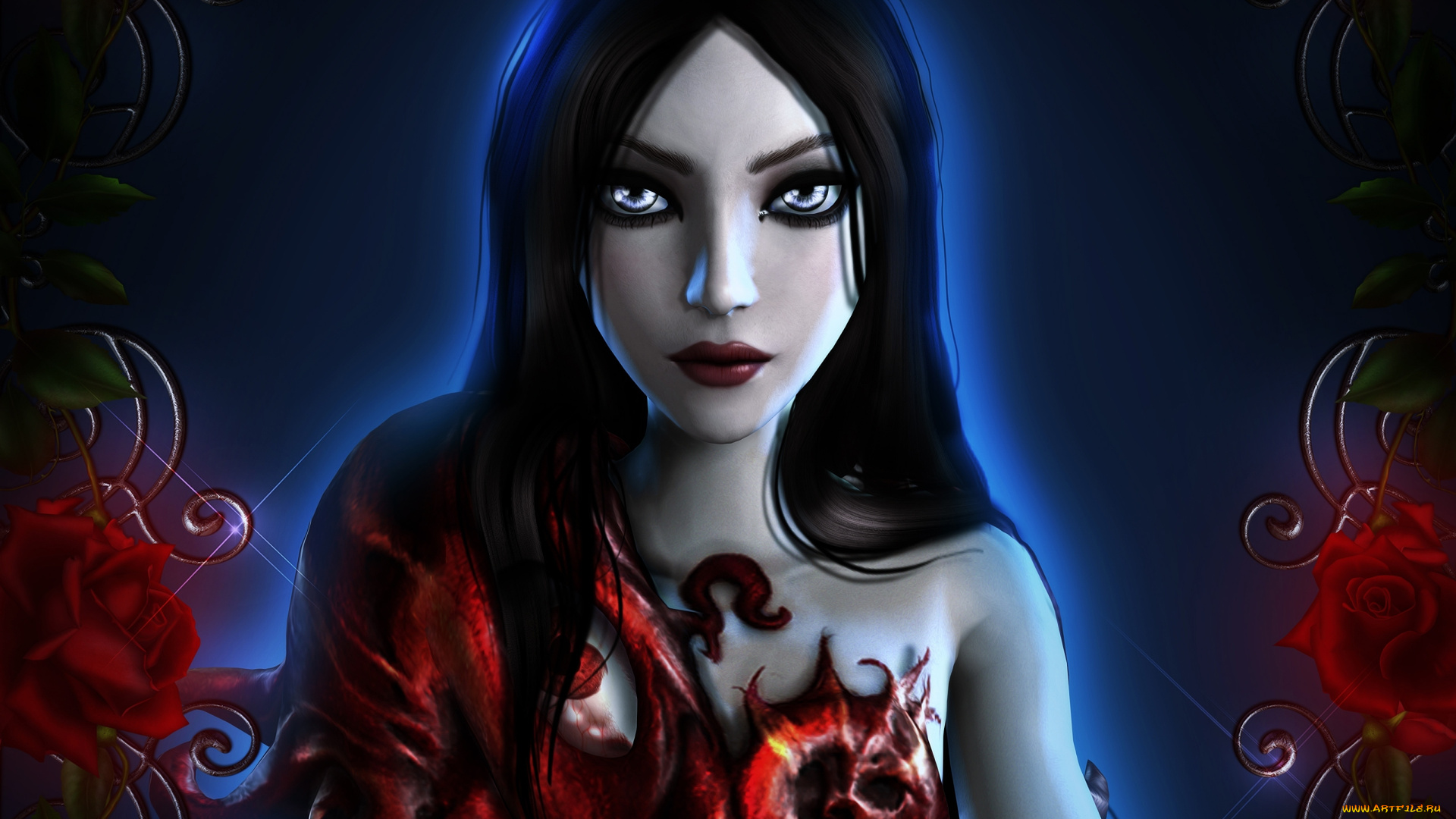 видео, игры, alice, , madness, returns, madness, returns, лицо, платье, цветы, роза