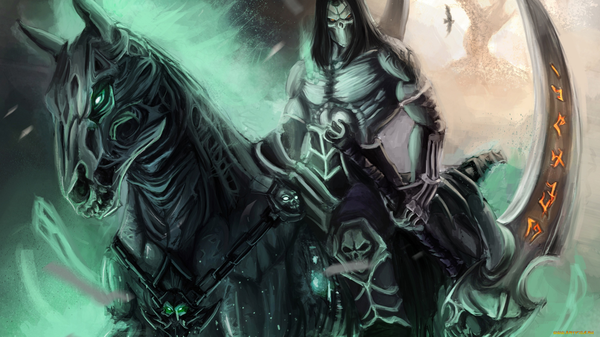 видео, игры, ~~~другое~~~, взгляд, конь, воин, игра, арт, мужчина, коса, оружие