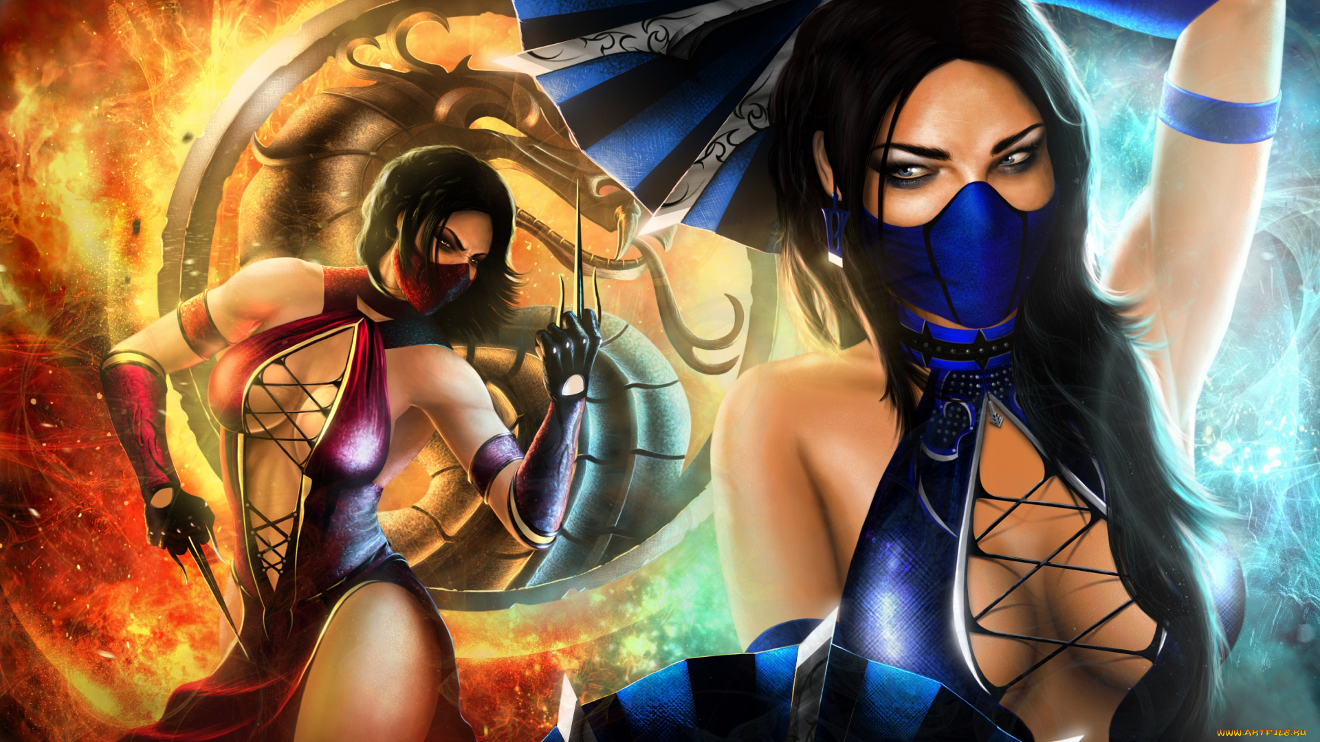 видео, игры, mortal, kombat, бойцы, платье, kitana, mileena, девушки, mortal, kombat