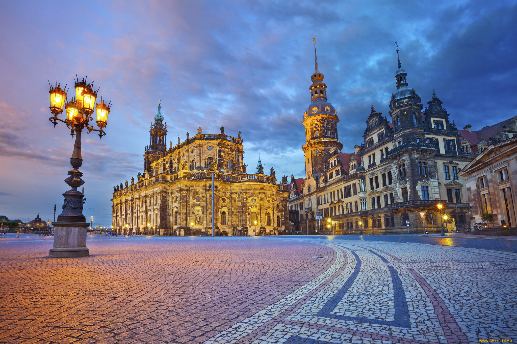 dresden, города, дрезден, , германия, дворцы, фонарь, площадь, огни