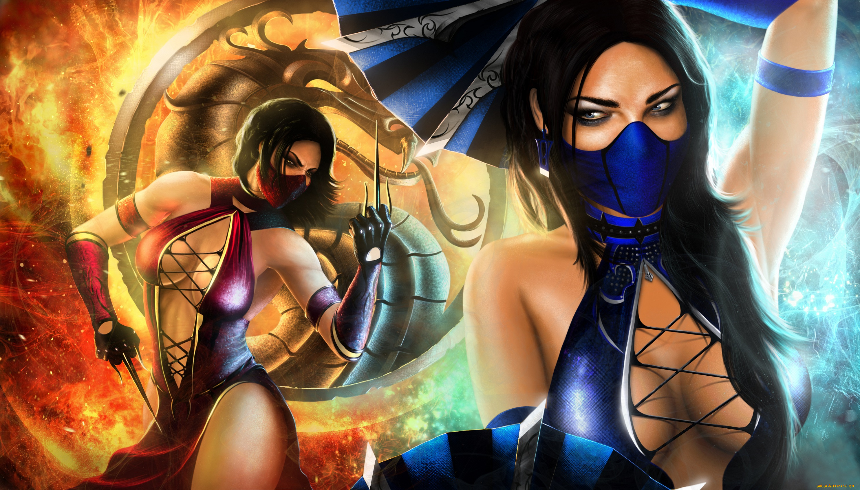 видео, игры, mortal, kombat, бойцы, платье, kitana, mileena, девушки, mortal, kombat