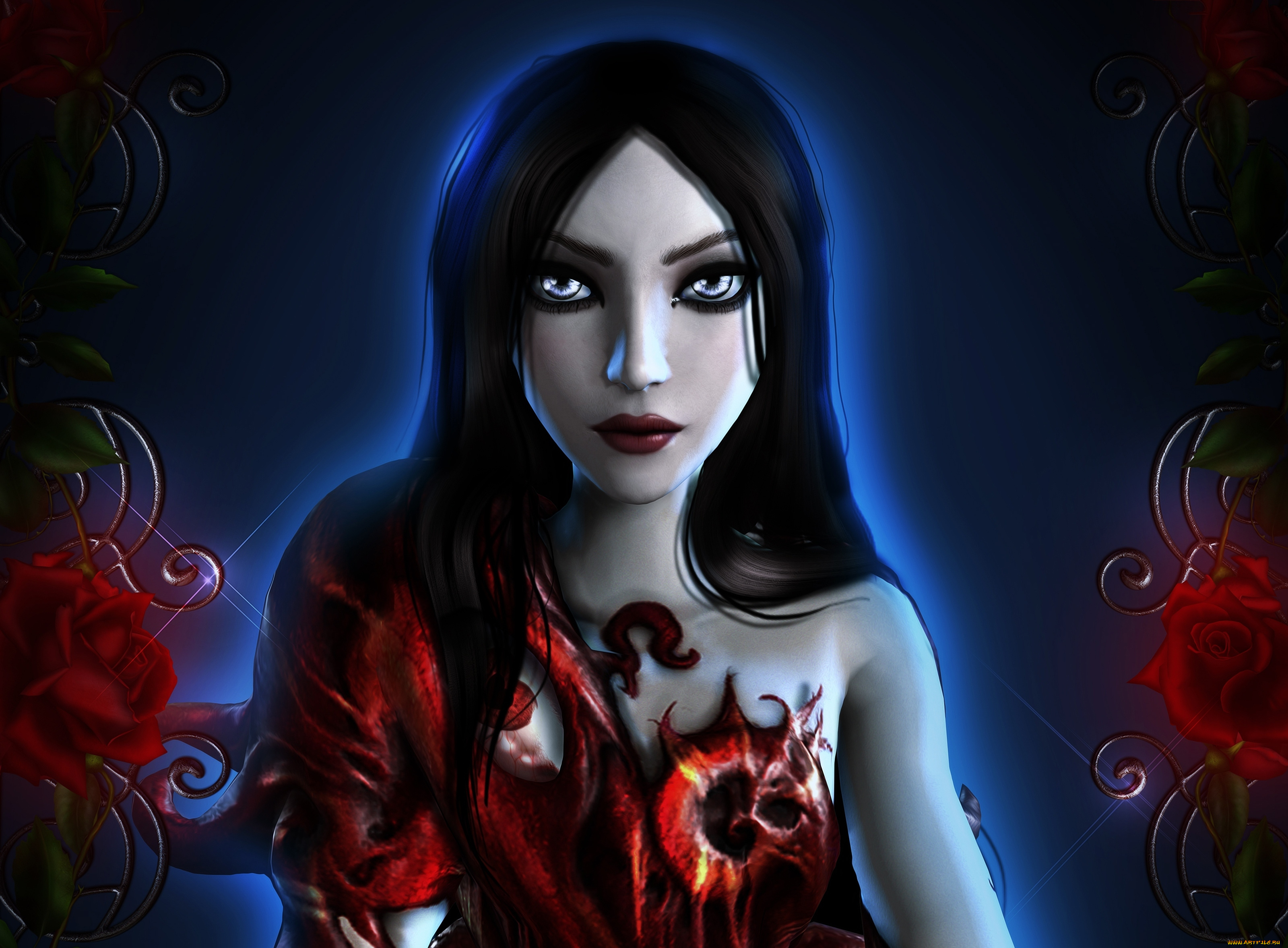 видео, игры, alice, , madness, returns, madness, returns, лицо, платье, цветы, роза