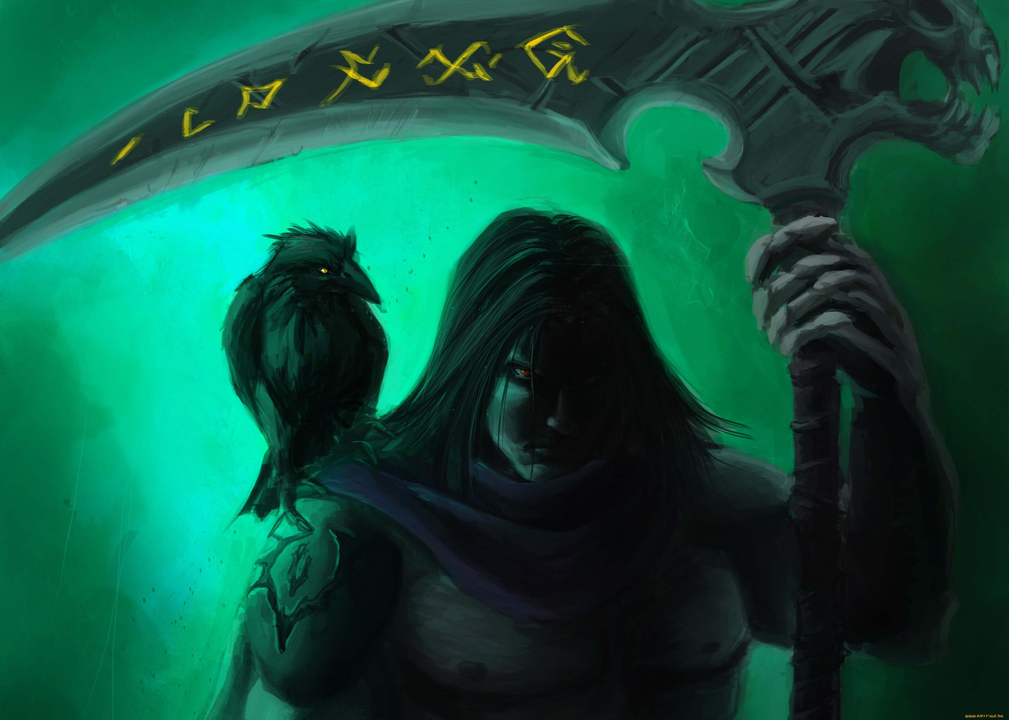 видео, игры, ~~~другое~~~, коса, оружие, ворон, мужчина, арт, игра, птица