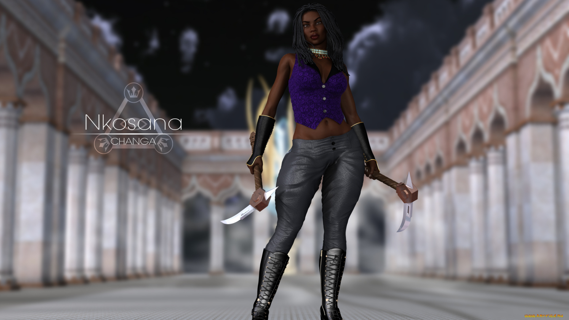 3д, графика, фантазия, , fantasy, оружие, фон, взгляд, девушка