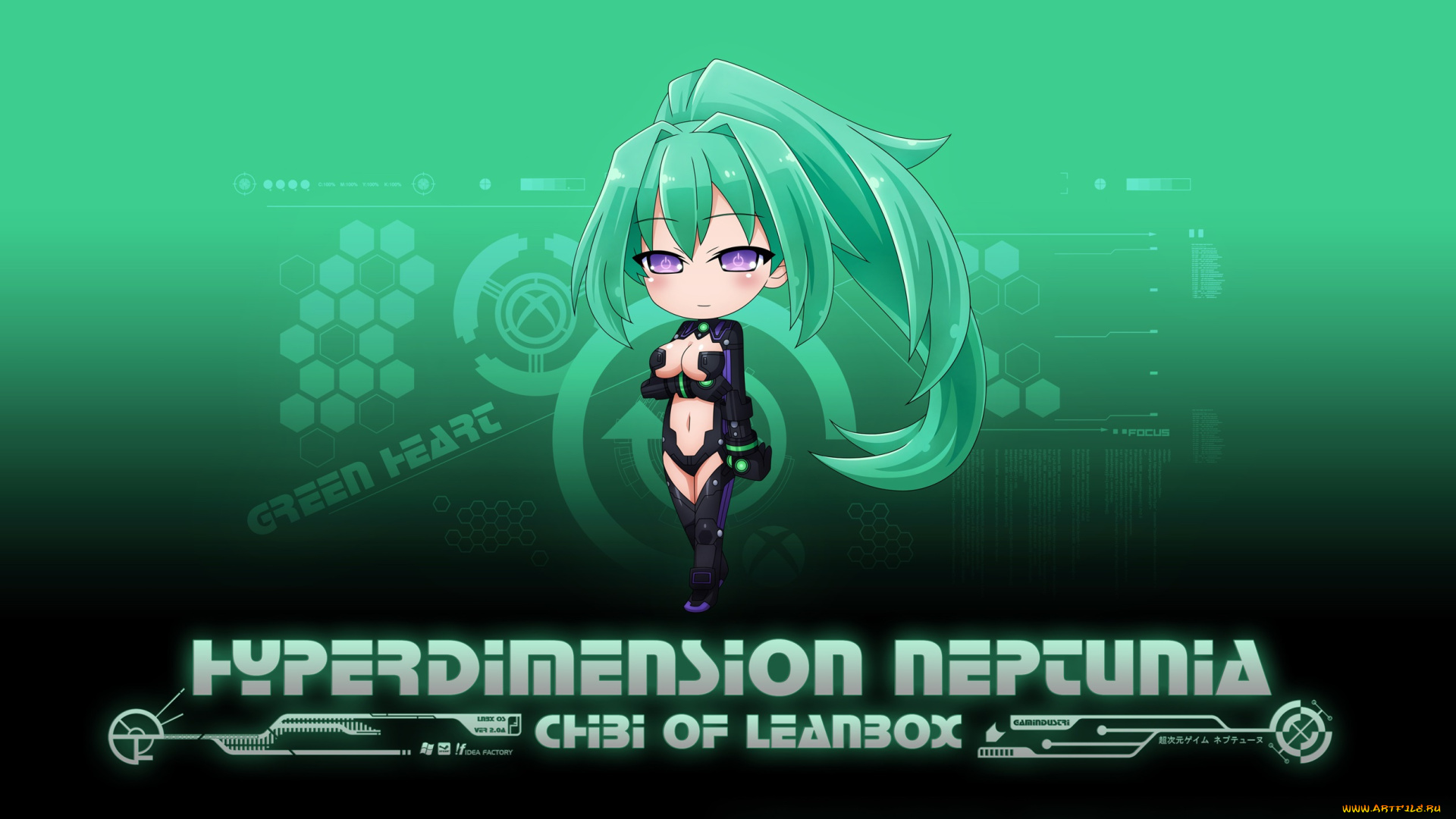аниме, hyperdimension, neptunia, green, heart, фон, девочка, арт, akiranyo, vert, hyperdimension, neptunia