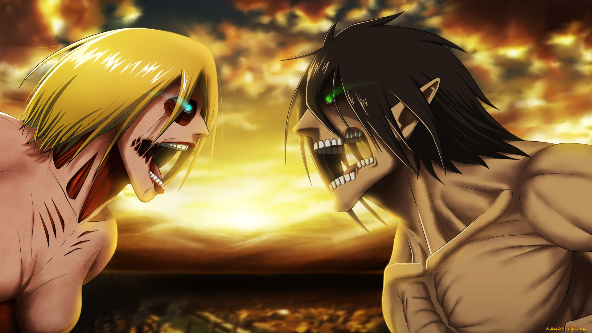 аниме, shingeki, no, kyojin, энни, эрен, титаны, атака, титанов, арт