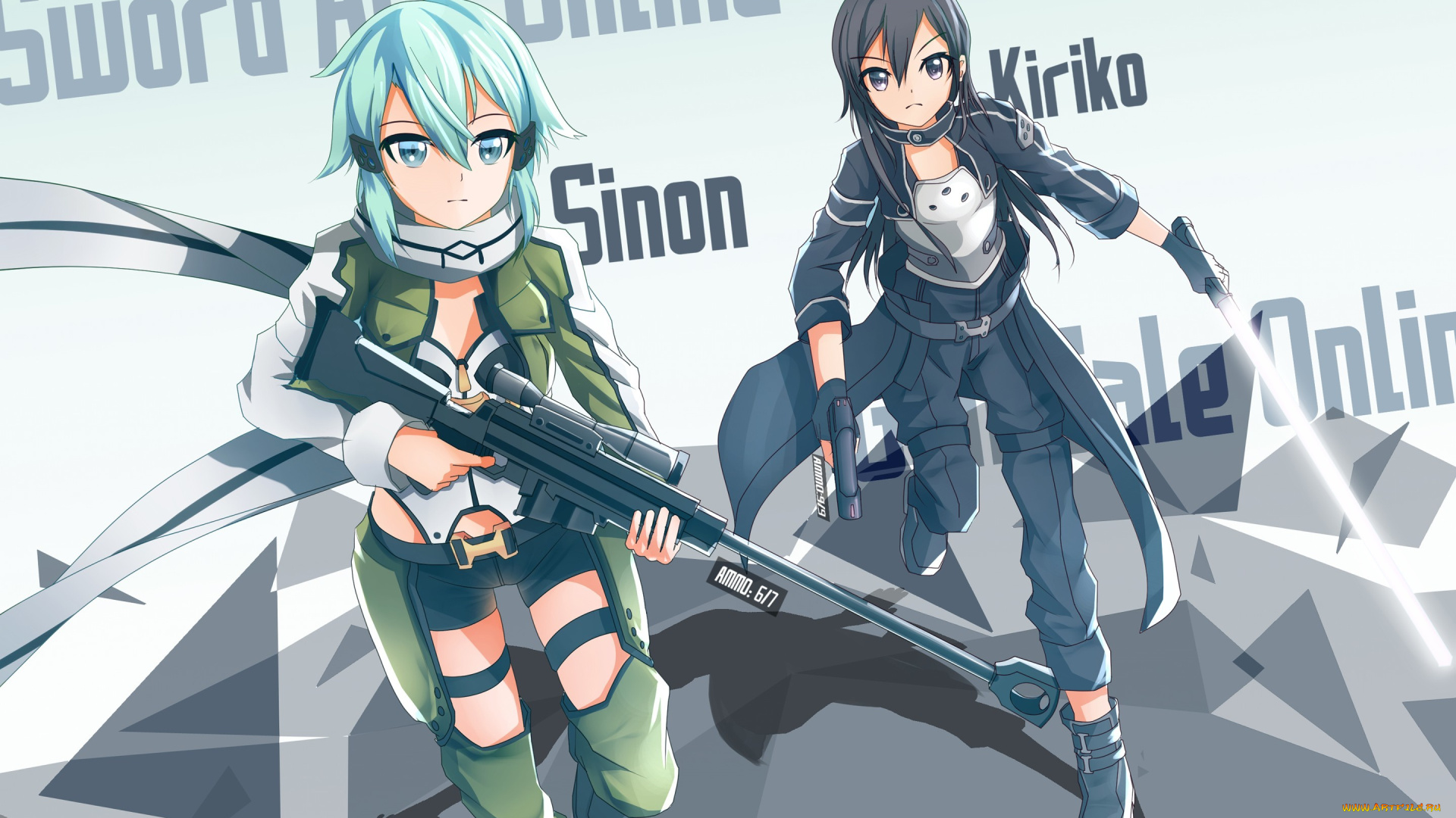 аниме, sword, art, online, сион, gun, gale, online, sinon, кирито