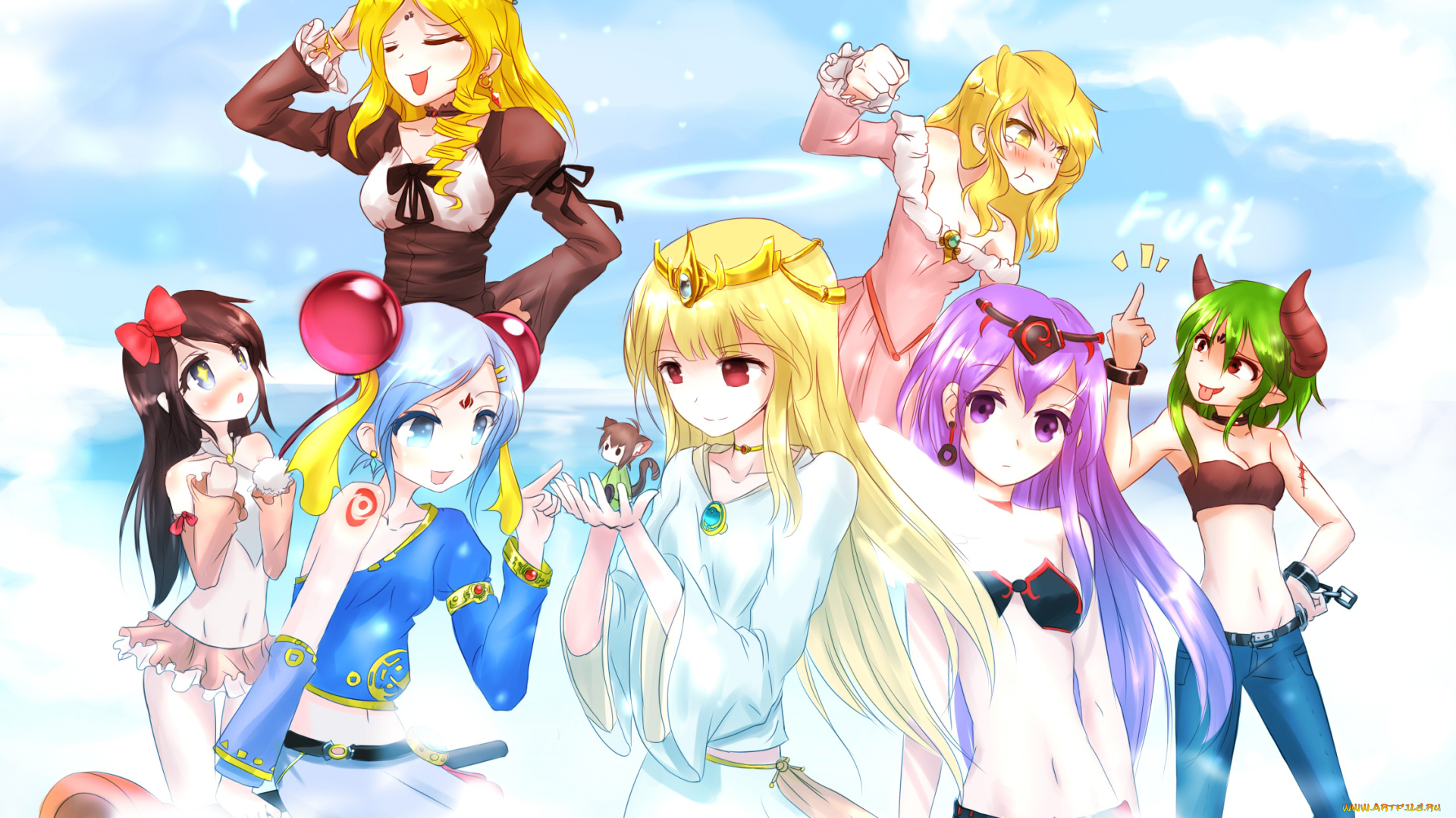 аниме, unknown, , другое, демон, рога, арт, bai, yemeng, девушки