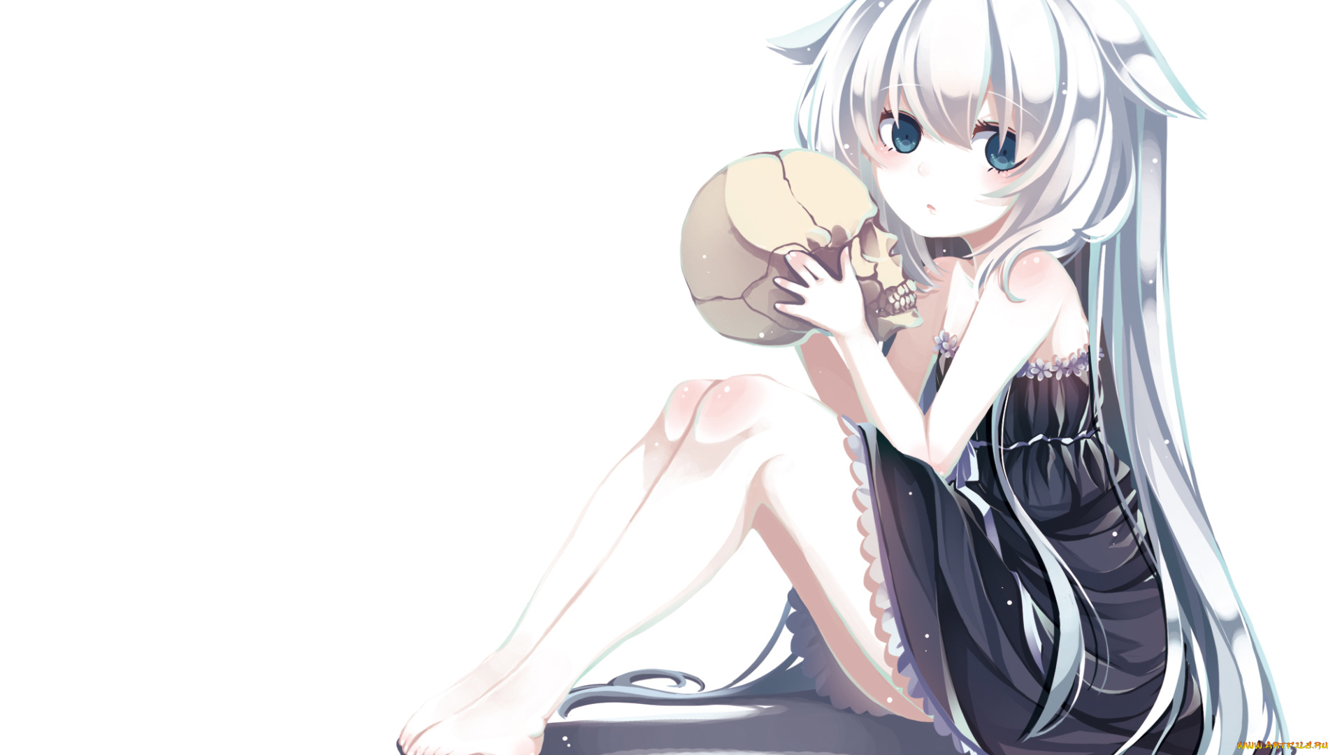 аниме, unknown, , другое, девочка, арт, shiroyurine, череп, фон