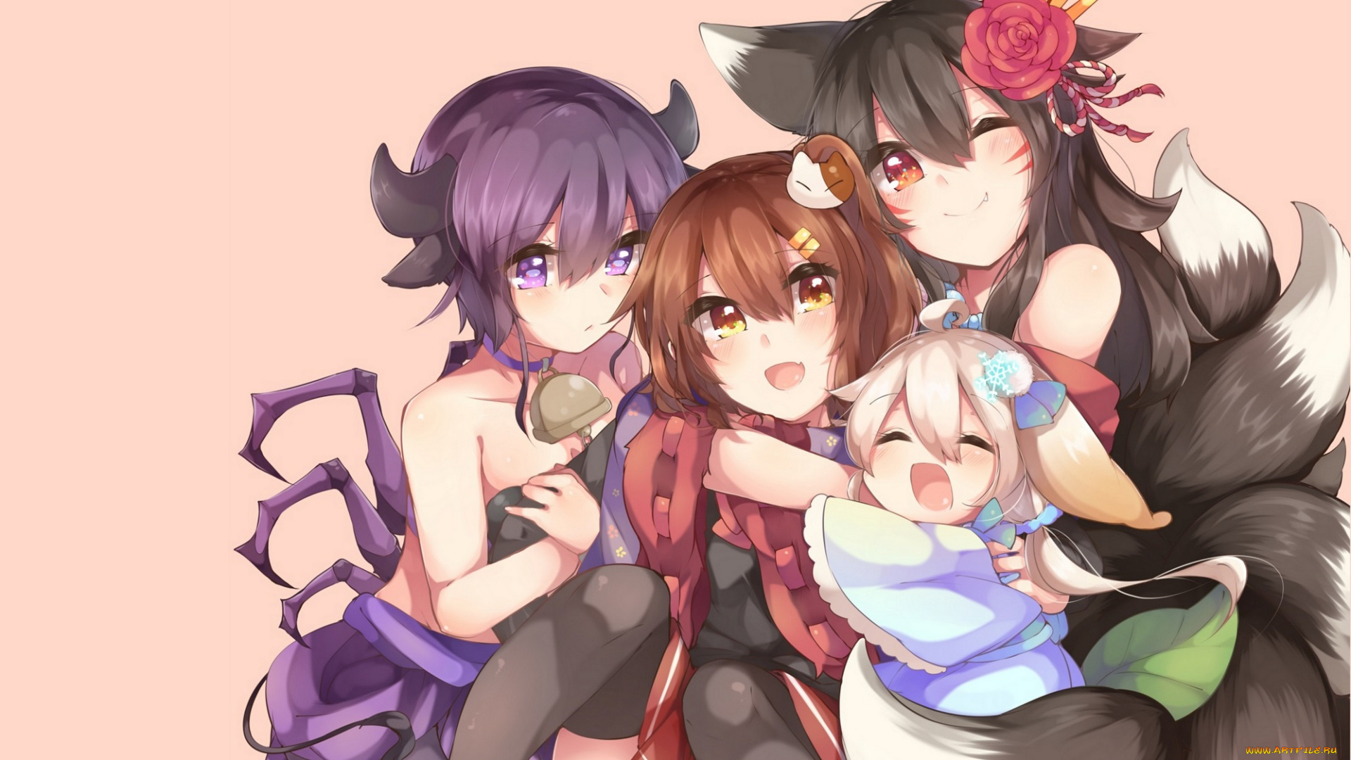 аниме, животные, , существа, kaenuco, существа, камелия, цветок, малышка, девушки, арт