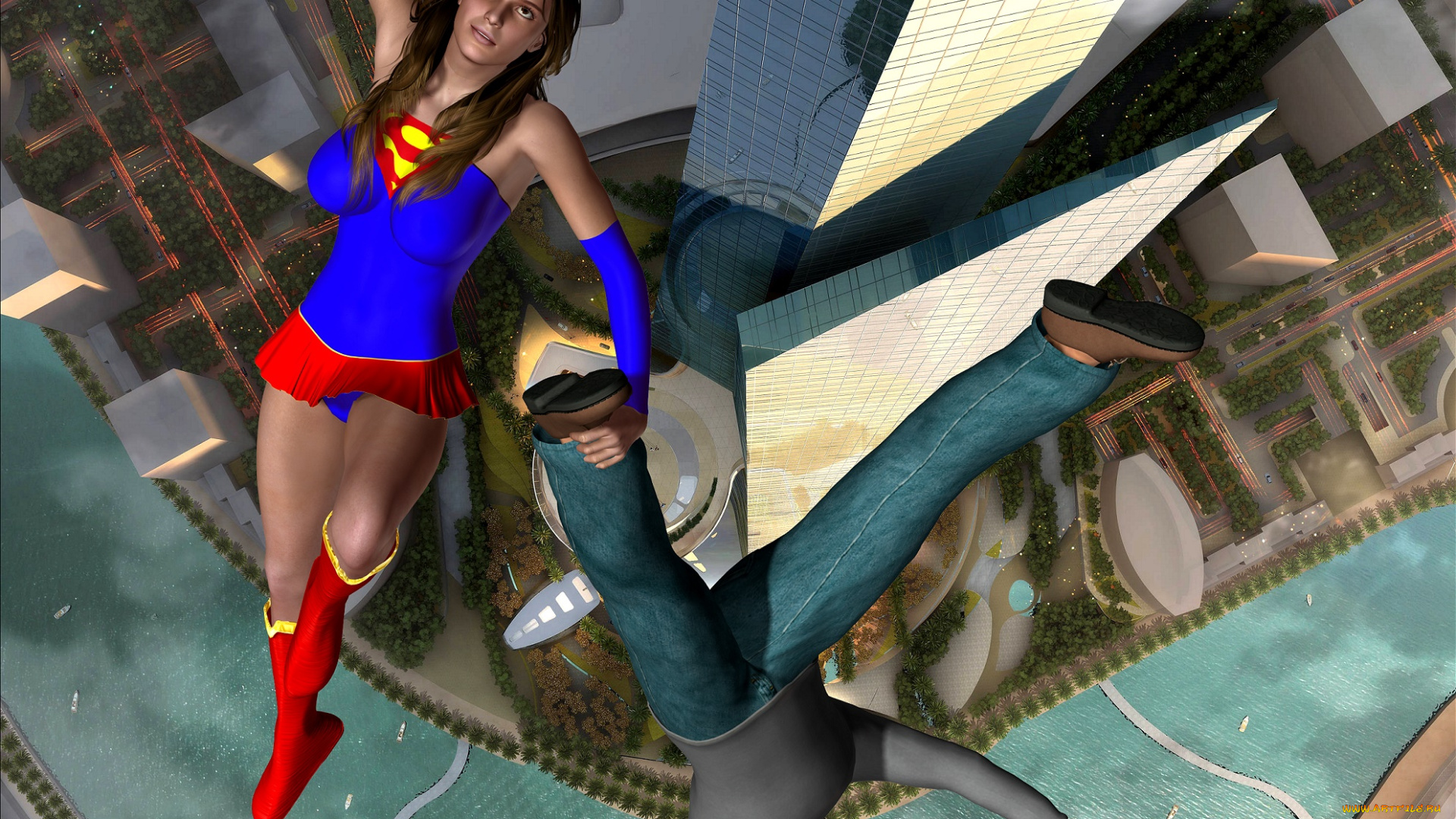 lordsnot, 3д, графика, фантазия, , fantasy, супермен, фон, взгляд, девушка