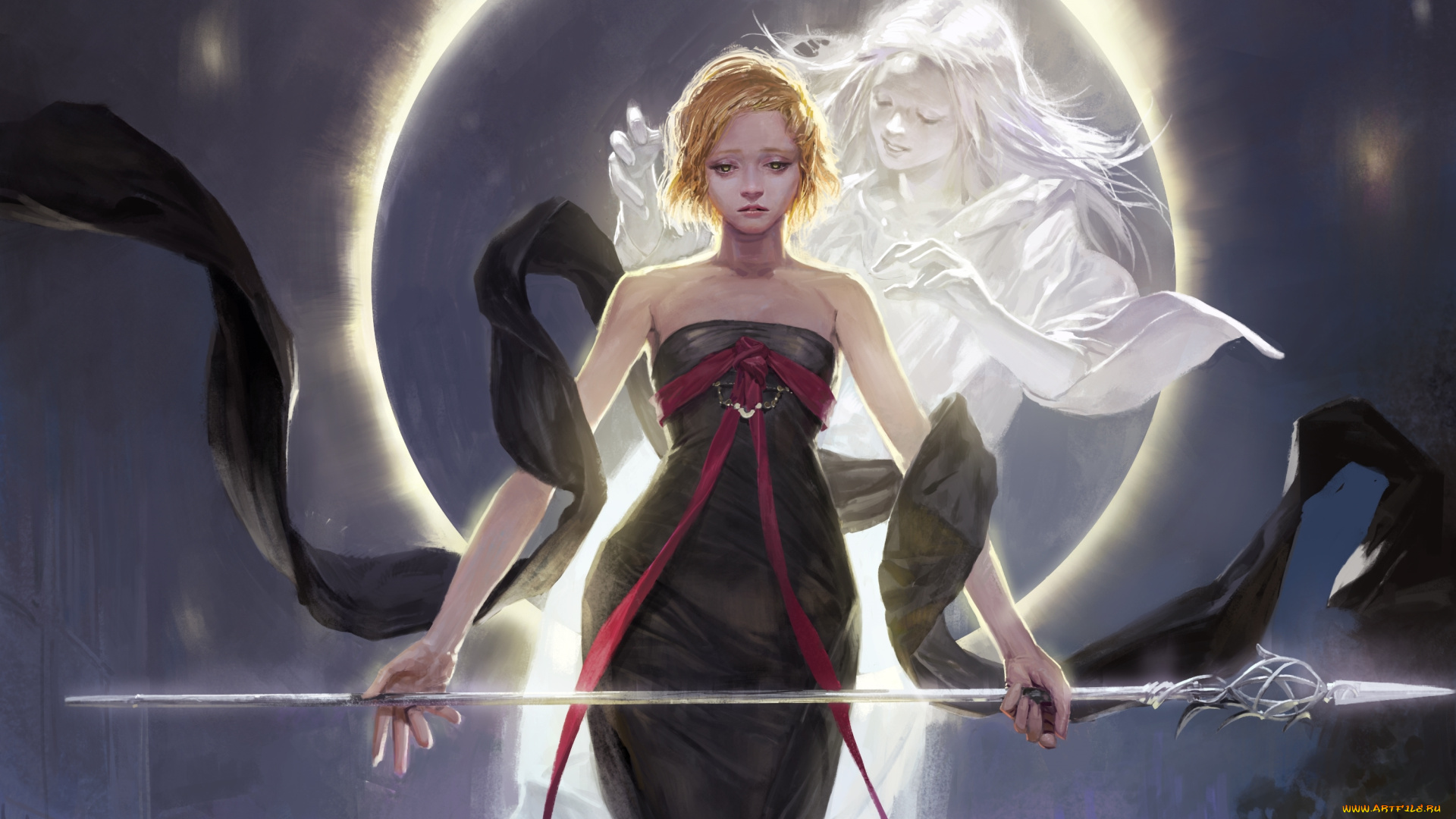 видео, игры, legend, of, the, cryptids, фэнтези, girl, девушка, fantasy, by, totorrl, печаль, грусть, sorrow, sadness, рисунок, moon, art, арт, legend, of, the, cryptids, копье, spirit, дух, spear, затмение, eclipse, луна