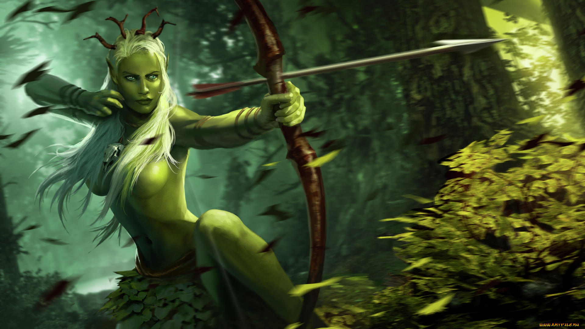 видео, игры, the, witcher, girl, witcher, фэнтези, fantasy, дриада, driada, девушка, арт, брокилон, brokilon, рисунок, art, battle, arena, eithne, эитнэ, лучница, archer