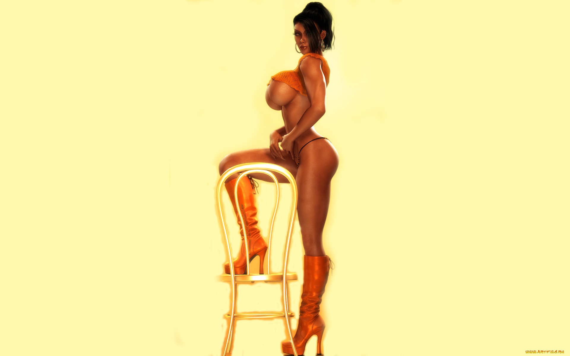 3д, графика, люди, , people, девушка, фон, взгляд, стул, сапоги