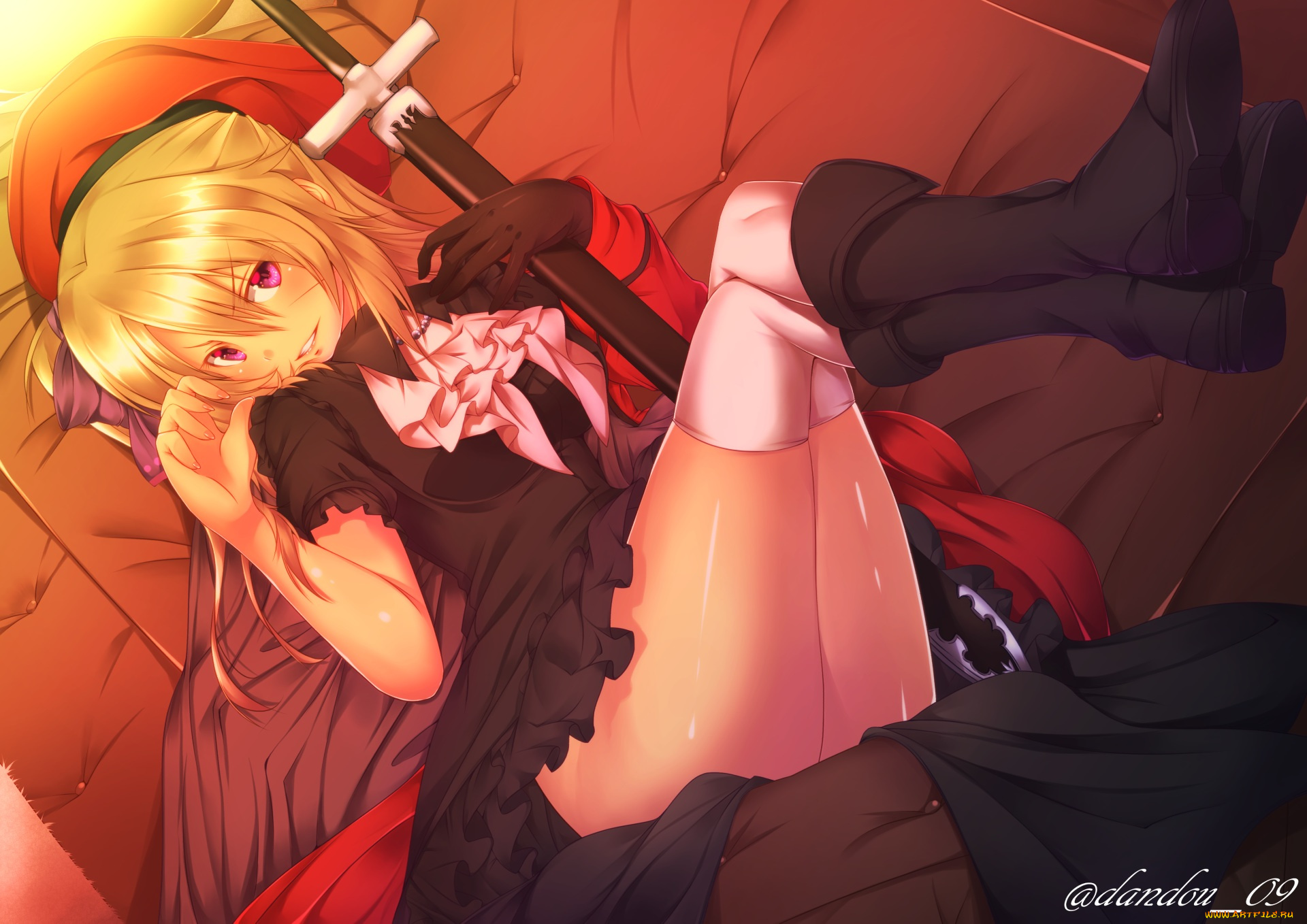 аниме, оружие, , техника, , технологии, меч, девушка, взгляд, фон