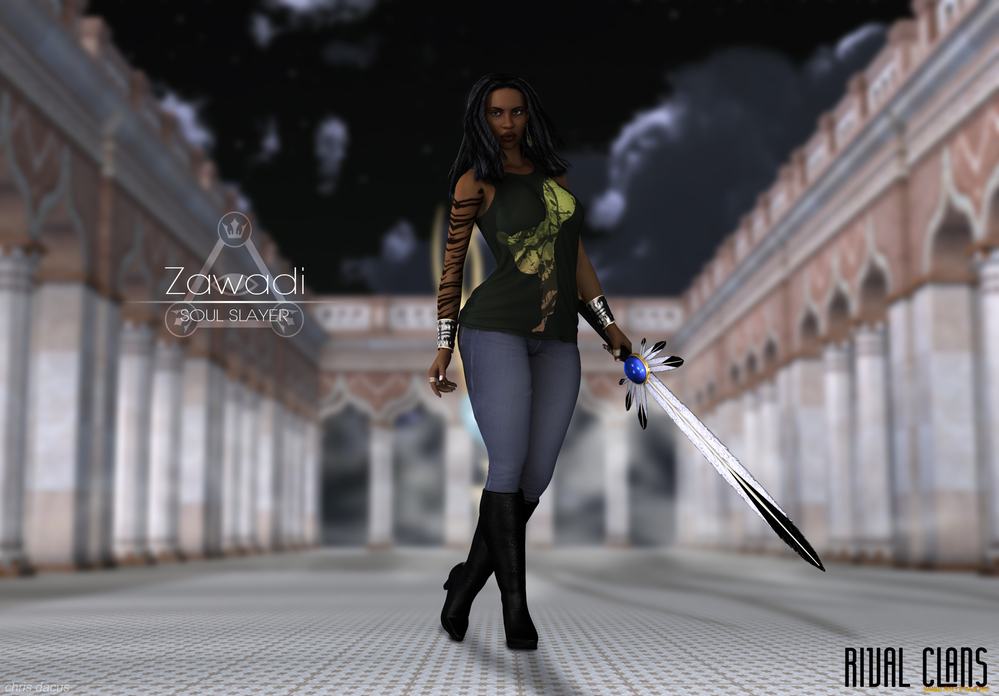 3д, графика, фантазия, , fantasy, оружие, фон, взгляд, девушка