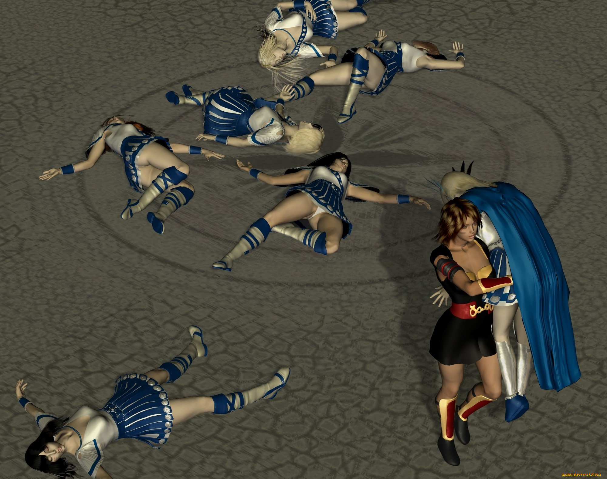 3д, графика, фантазия, , fantasy, драка, фон, взгляд, девушки