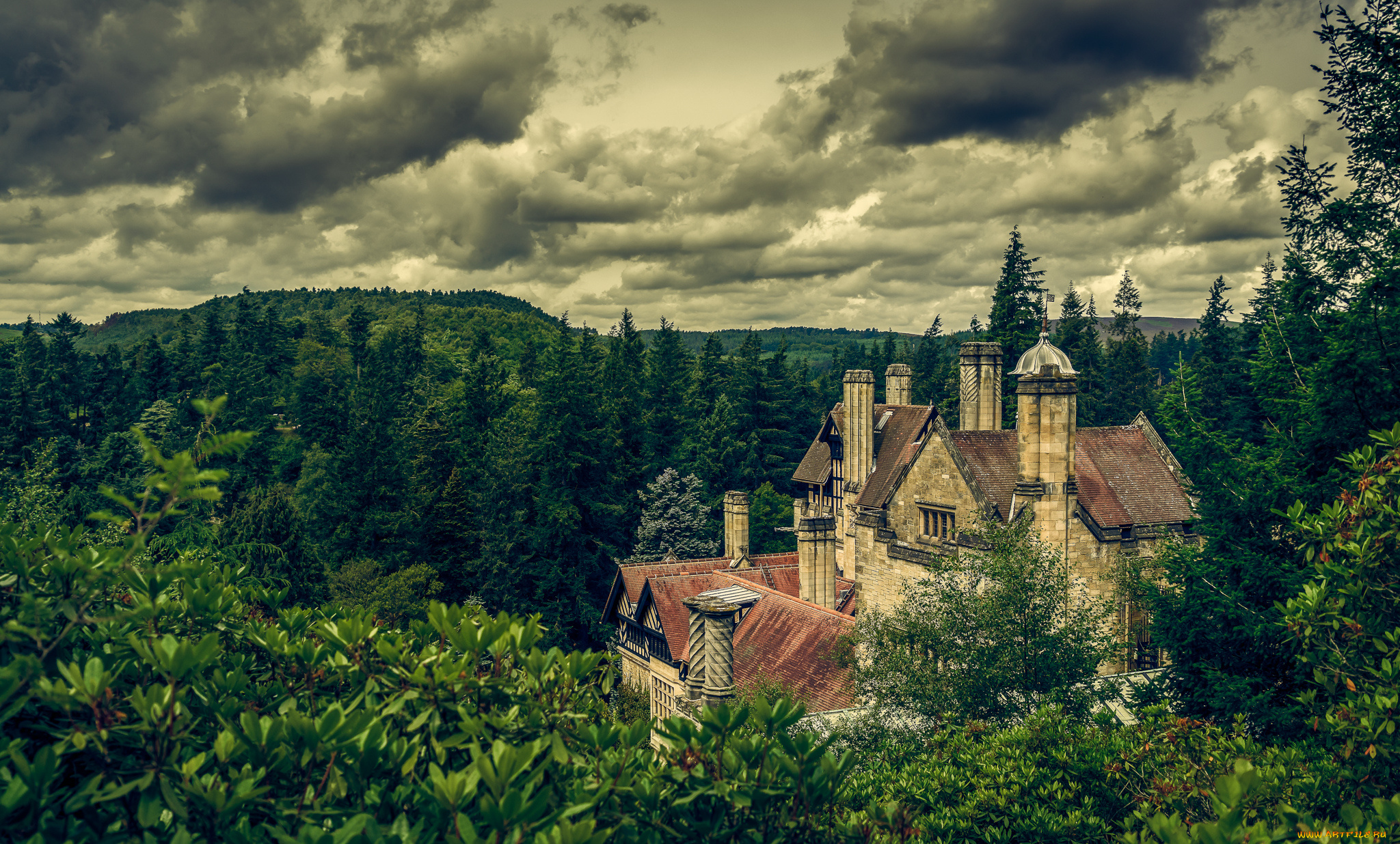 города, -, пейзажи, лес, особняк