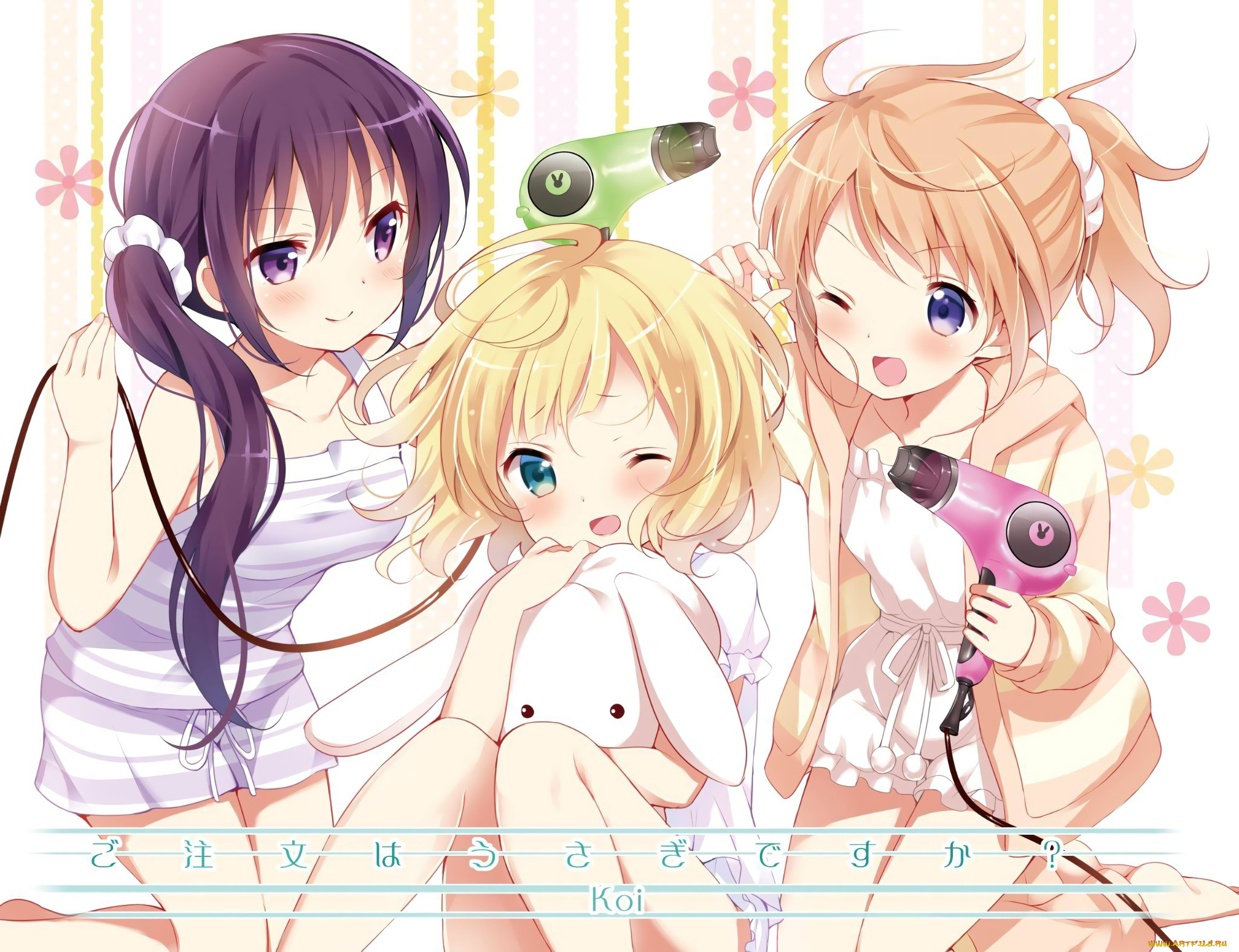 gochuumon, wa, usagi, desu, ka, аниме, unknown, , другое, koi, kirima, sharo, hoto, kokoa, фен, gochuumon, wa, usagi, desu, ka, девочки, арт, tedeza, rize